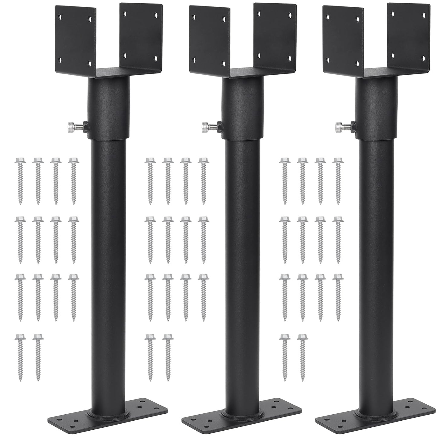 3 Pack 304 Stainless Steel 3.6" Heavy Duty Saddle Roof Riser for Patio Pergolas, 18-1/4" High (Black)