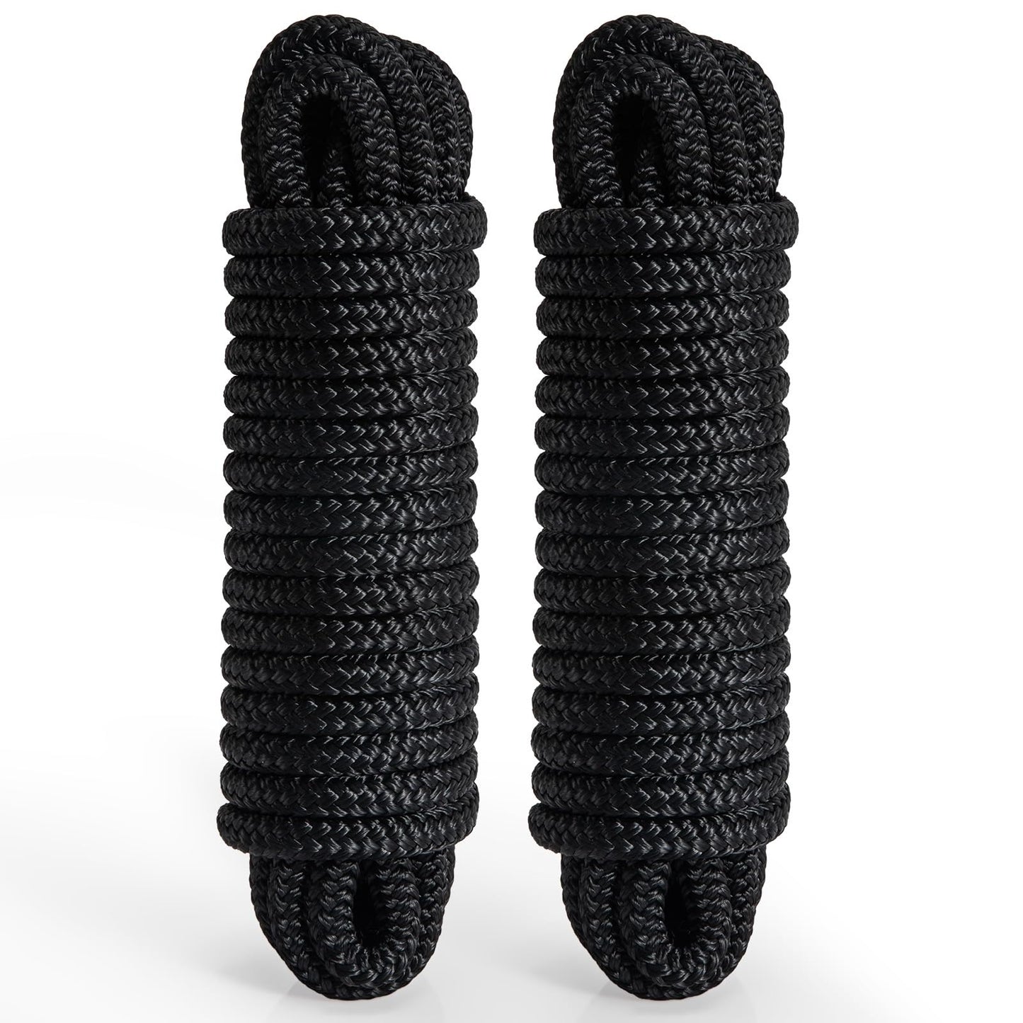 2 Pack 3/8" x 20' Boat Dock Lines for Boat & Pontoon, Premium Marine- Grade Double Braided Nylon Boat Lines, Pre-Spliced with a 12" Eyelet-Black,High Strength,Easy Handling,Boating Gifts for Men.