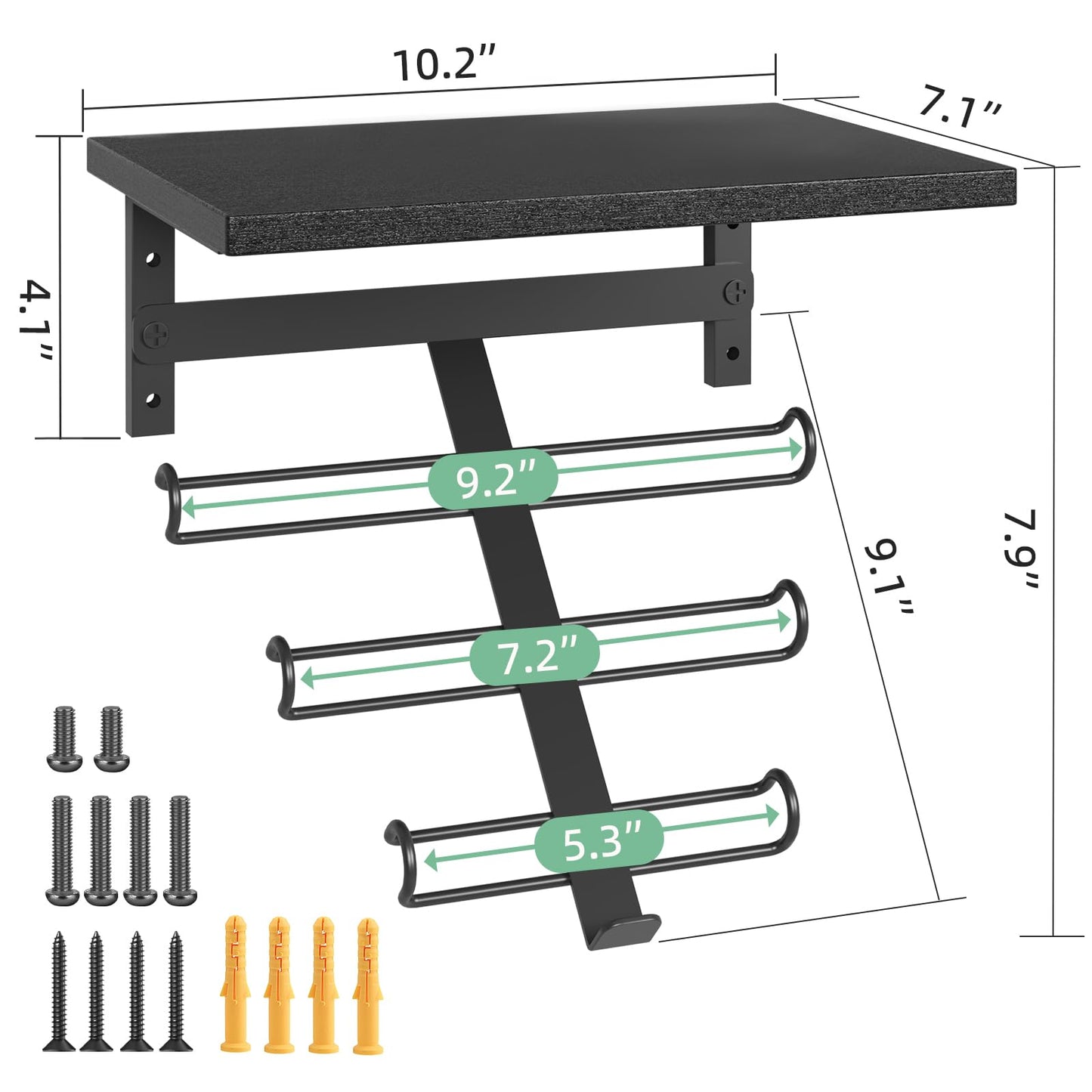 TJ.MOREE Resistance Rack Band Storage Hanger with Shelf Gym Equipment Organizer, Storage Rack for Home Gym,Black