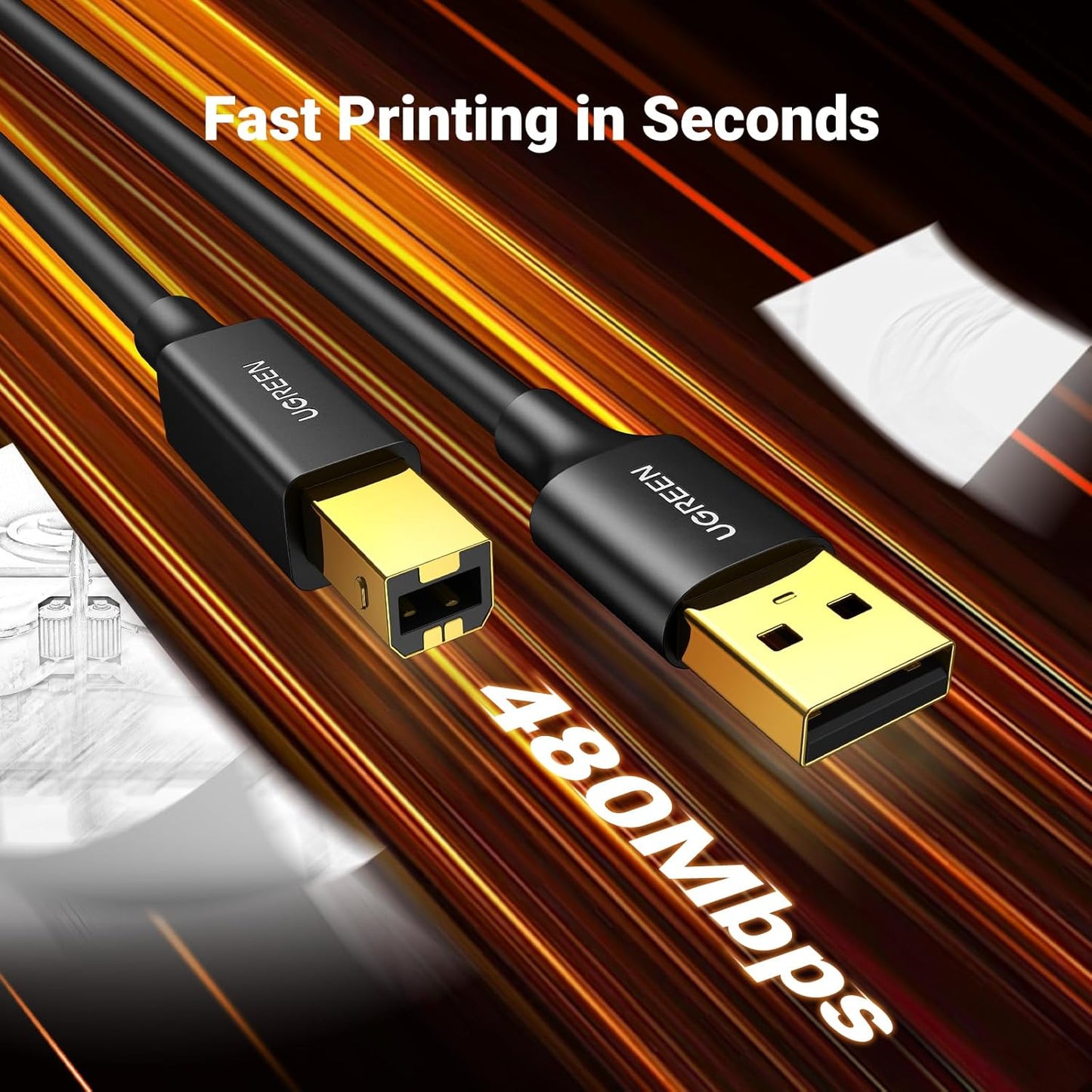 10 UGREEN USB Printer Cable - USB A to B Cable, High-Speed Printer Cord Compatible with Hp, Canon, Brother, Samsung