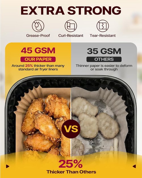 Katbite Air Fryer Liners - 8-Inch Square Non-Stick Parchment Paper for Easy Cleanup | 130 Pcs