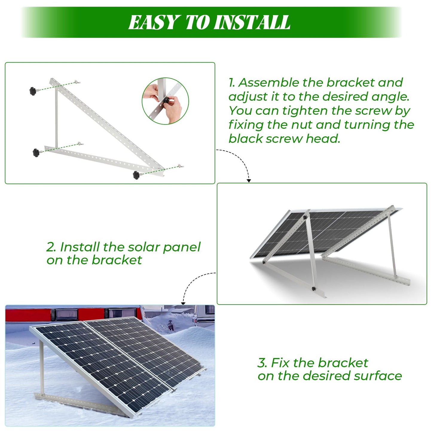 45inch Solar Panel Mounting Brackets, 4 Sets Solar Panel Mounting Kit for 100-400 Watts Solar Panel, 0 to 90° Adjustable Solar Panel Mounting Rails, Lightweight Aluminum Solar Panel Stand