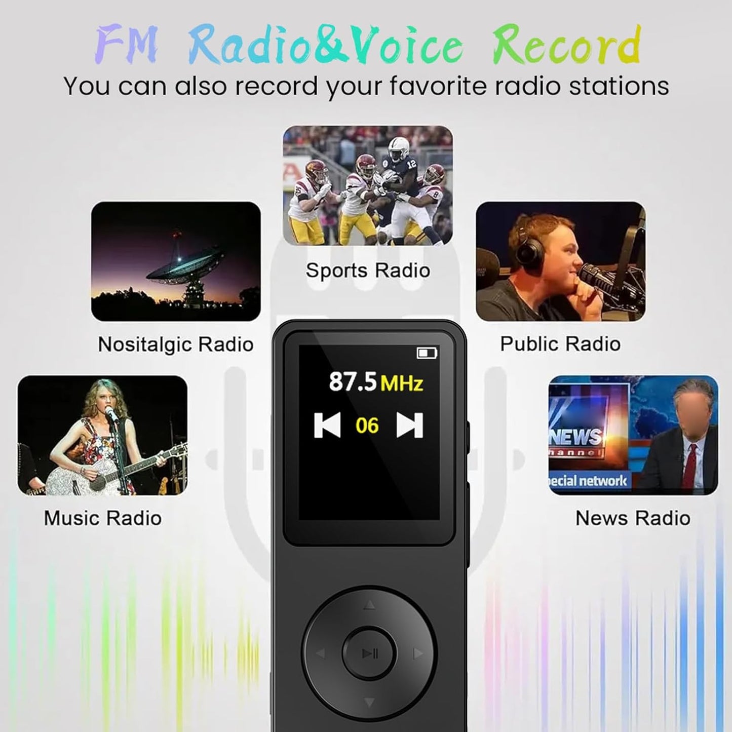 LAISANIM MP3 5.4 2.4 Inch Player with Bluetooth HiFi Sound, Screen Portable Music Player with FM, Voice Recorder, E