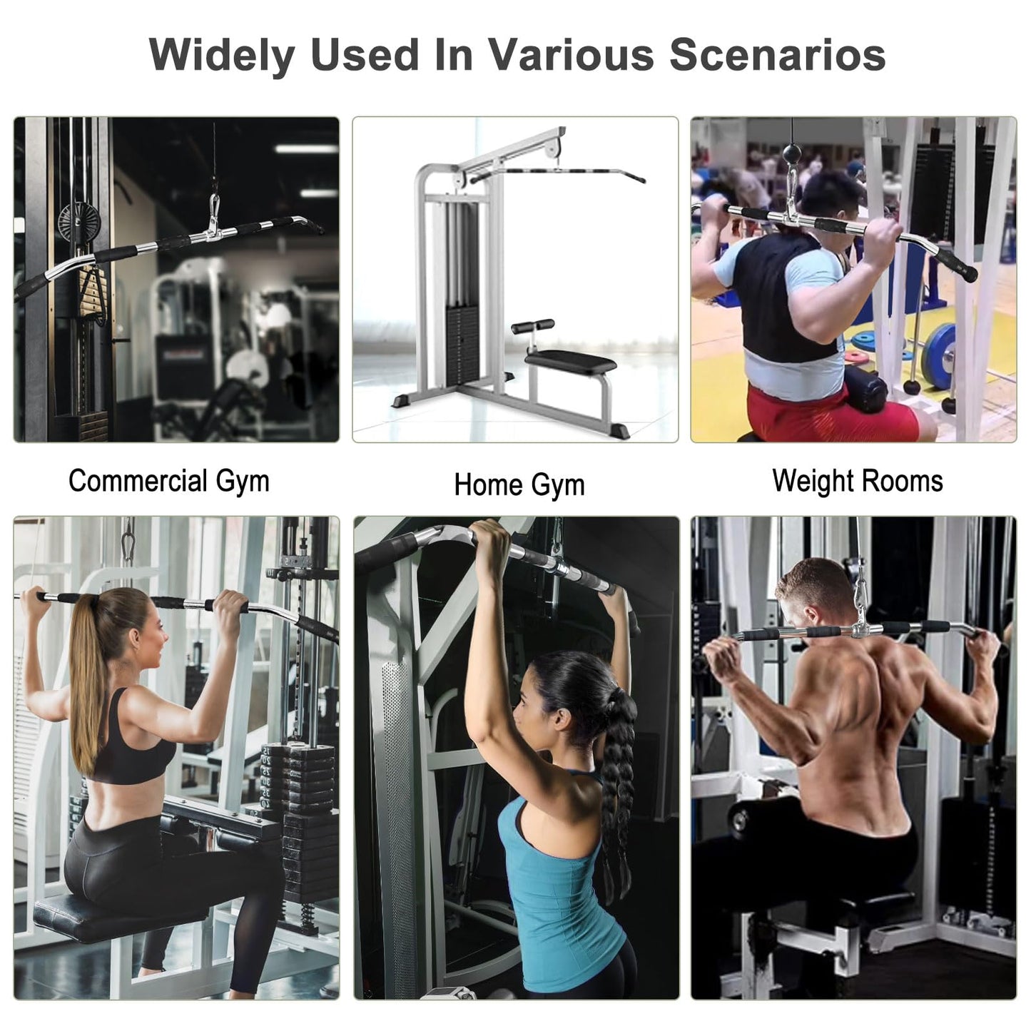 plzzree 47in LAT Pulldown Bar Attachment with Heavy Duty Solid Curl Bar, Full Rotation and Rubber Handle Strength Workout for Gym Home Pulley System Cable Attachments