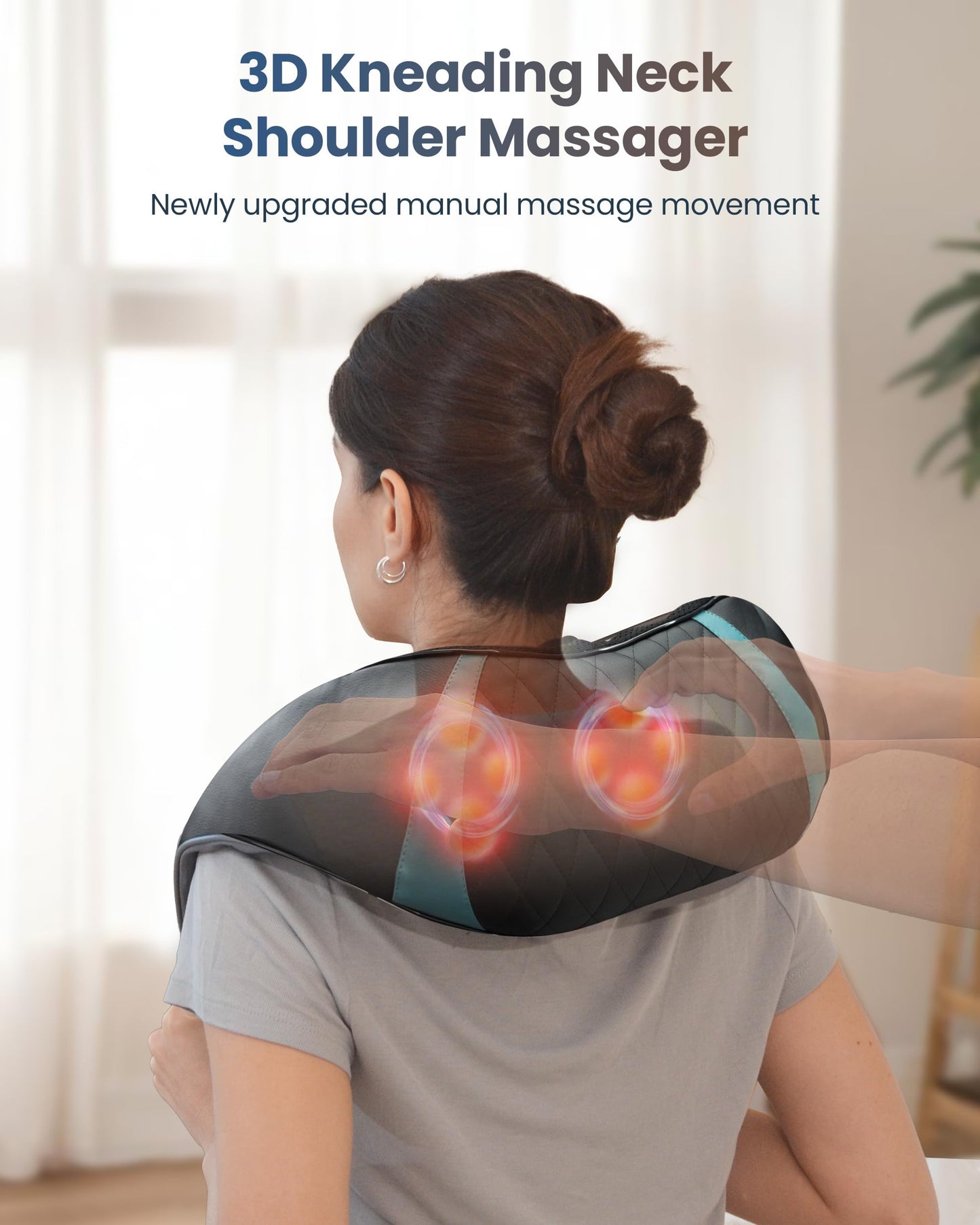 COMFIER Cordless Neck Massager with Heat, Deep Kneading 3D Shoulder Massage for Tired Muscles, FSA Eligible, Lightweight Portable for Home Travel, Father Day Gift