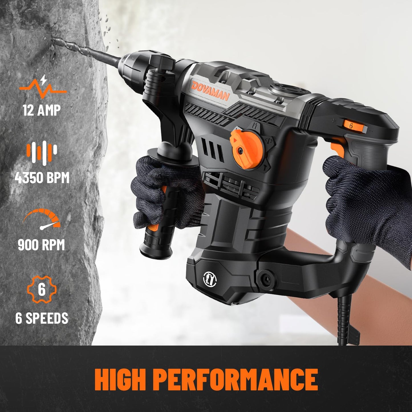1-9/16'' SDS Rotary Hammer Drill, 12.5Amp Heavy Duty Rotary Hammer with 4 Functions, Safety Clutch, Vibration Control, Corded Hammer Drill for Concrete, Drill Bits and Chisels Included