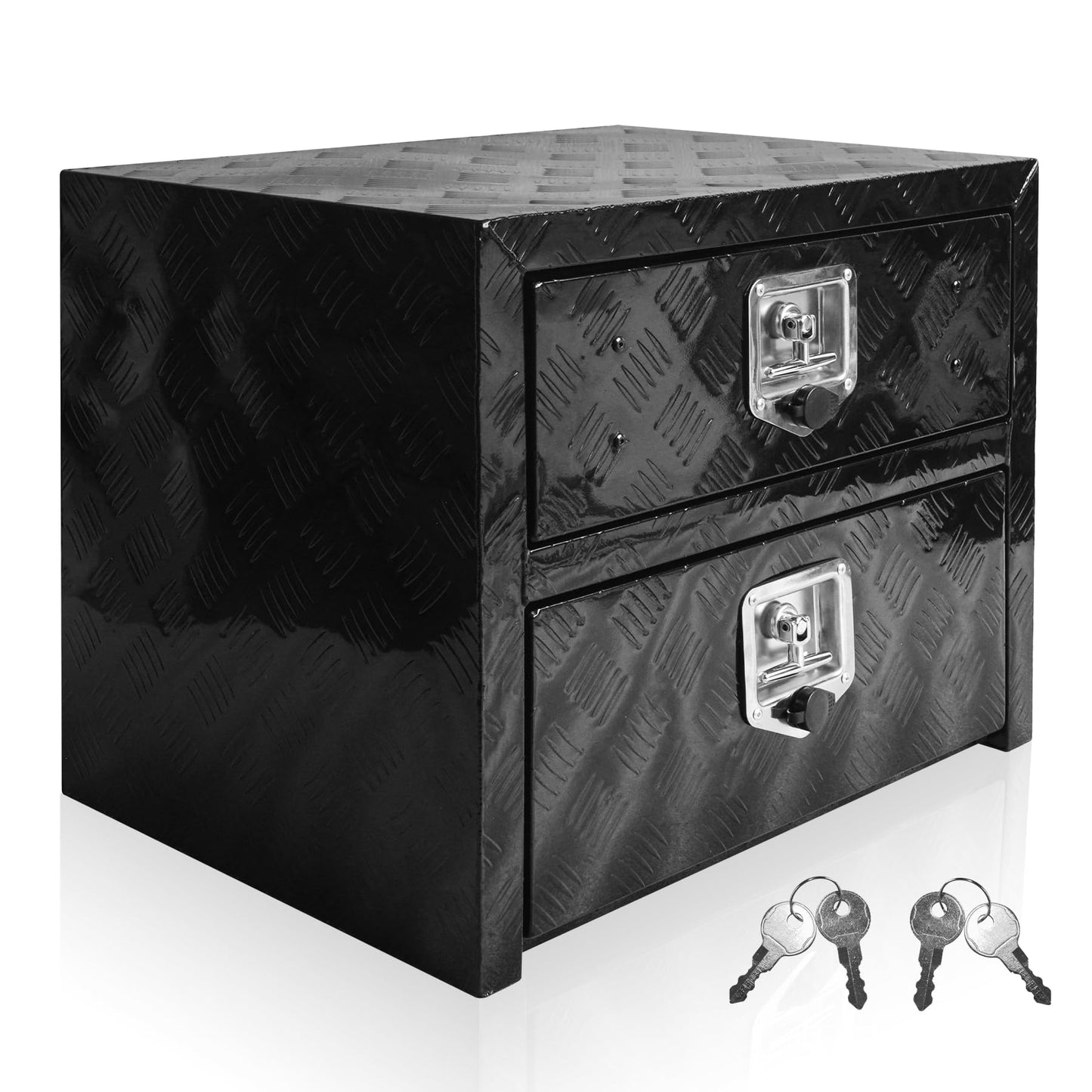Underbody Truck Tool Box 24"x 18"x 20" Heavy Duty Double-Layer Aluminum Truck Bed Toolbox with Drawer and Lower Door Tools Storage Organizer with Lock and Keys Suitable for Truck Bed Pickup RV Trailer