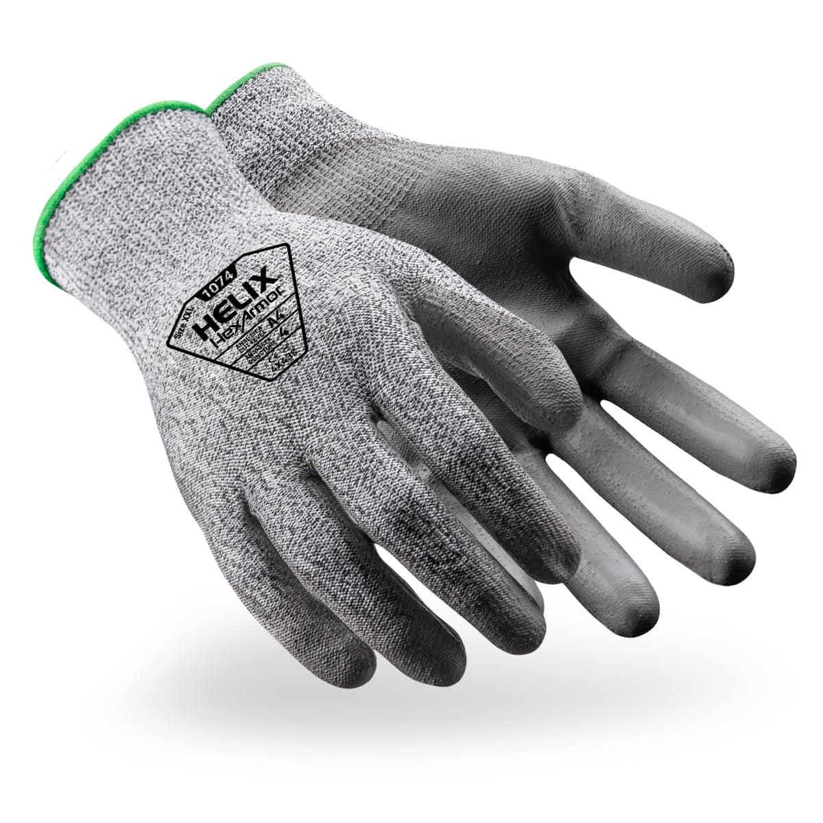 HexArmor General Purpose Safety Gloves | Polyurethane Palm Coating | A4 Level Cut-Resistance | High Abrasion-Resistance | 13-Gauge Seamless Knit | Helix 1074 | 72 Pair | X-Small