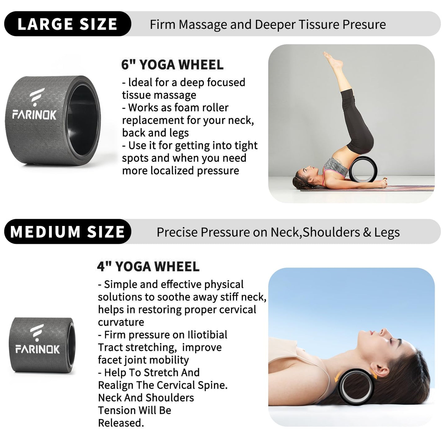 Yoga Wheel for Back Pain Relief, Back Roller Wheel with Extra Cushion, Wider & Thickest Foam, Stretches and Strengthens Core Muscles