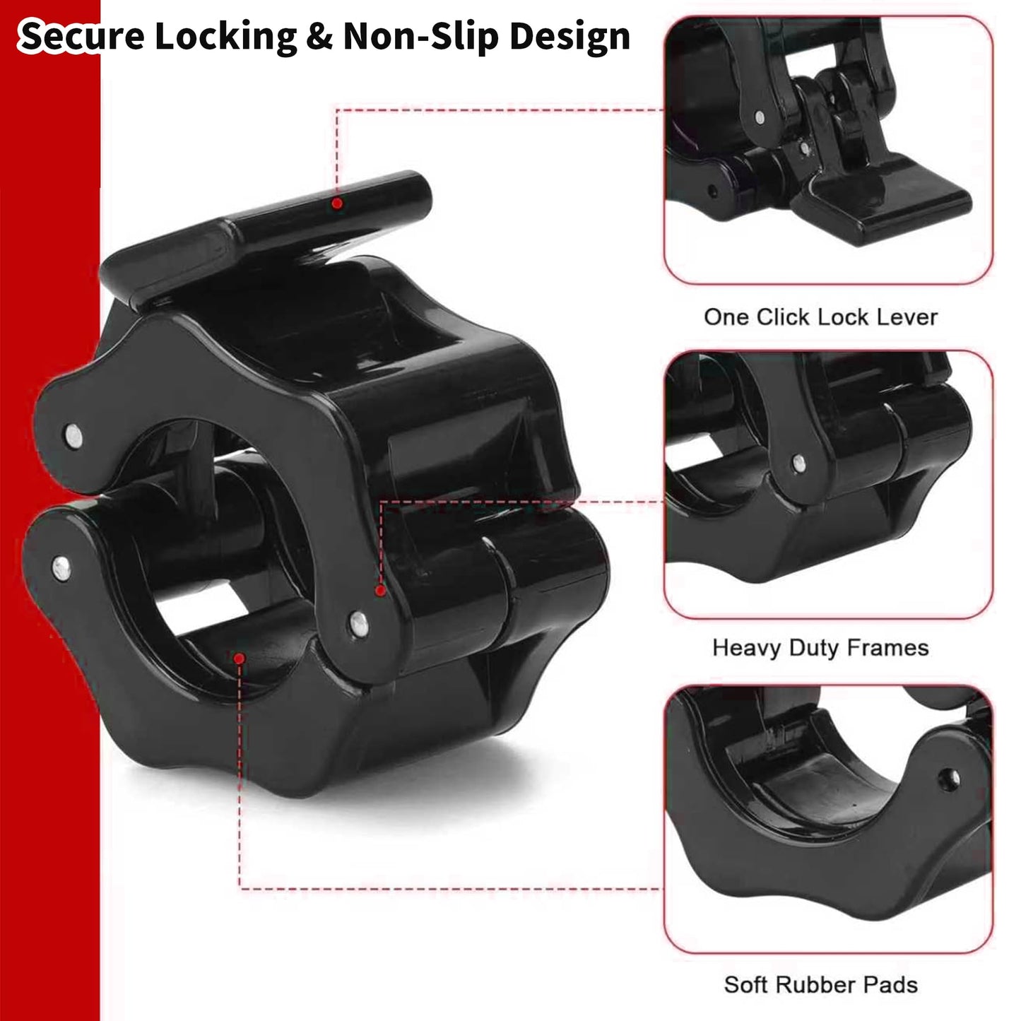 4 Pack Dumbbell Barbell Clamps 30mm, Quick Release Weight Bar Collars, Secure Locking Barbell Clips for Weightlifting, Workout, Strength Training & Fitness Accessories (Black)