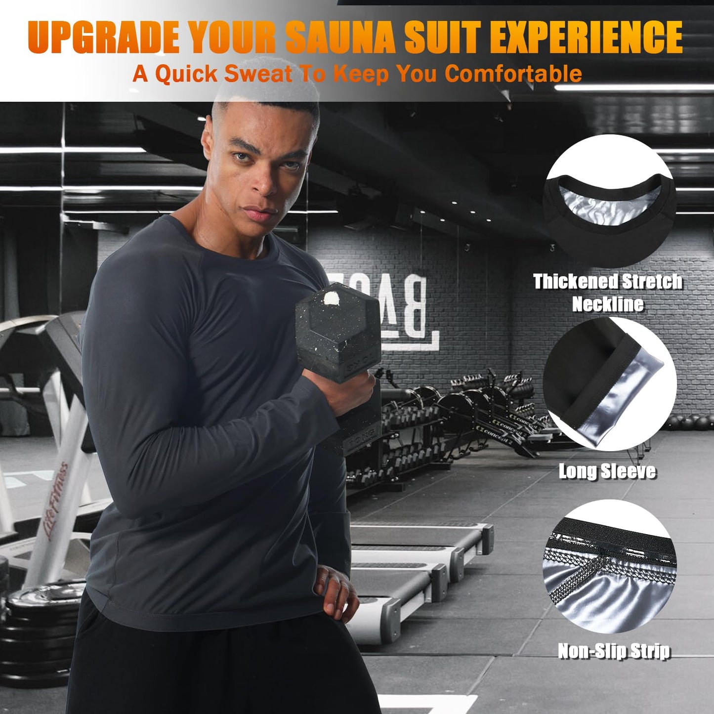 Donason Sauna Shirt for Men Weight Loss Sweat Suit Mens Compressions Shirts Body Shaper Suits for Workout Sports Gym