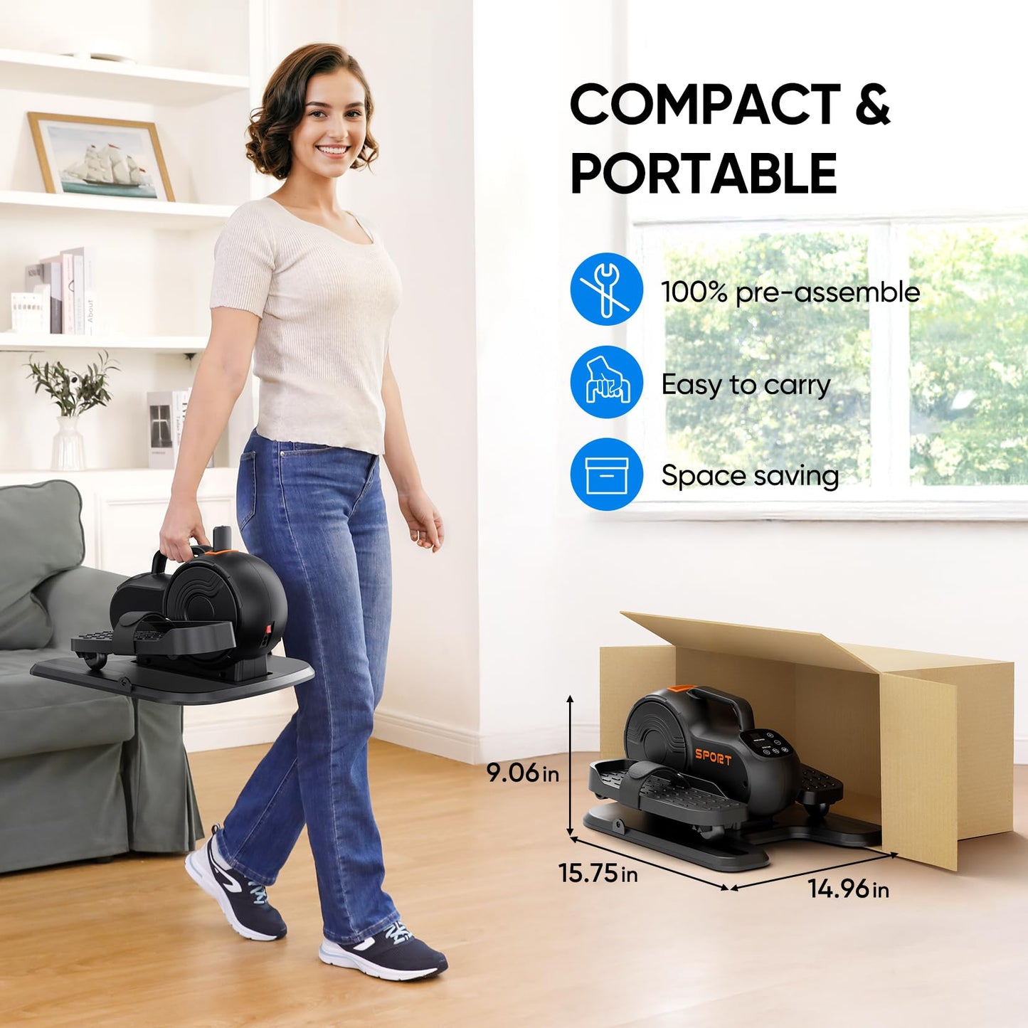 Under Desk Elliptical Machine, 3-in-1 THERUN Electric Leg Exerciser for Seniors, Fully Assembled Portable Seated Pedal Exerciser w/Remote Control, 16-Level Speeds & Resistance