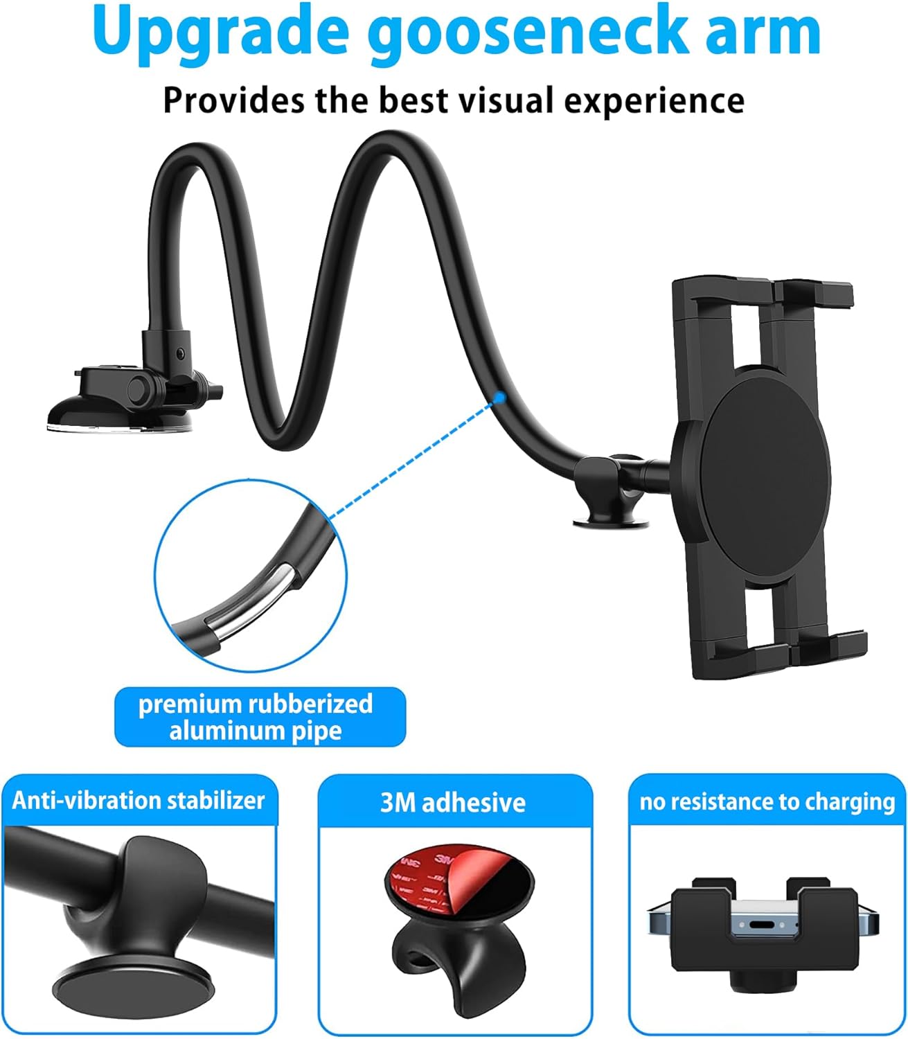 YOOZ [13 inch 4-12.9" Dashboard Windshield Car Tablet Mount Flexible Gooseneck Arm] Super Suction Tablet Holder for Car