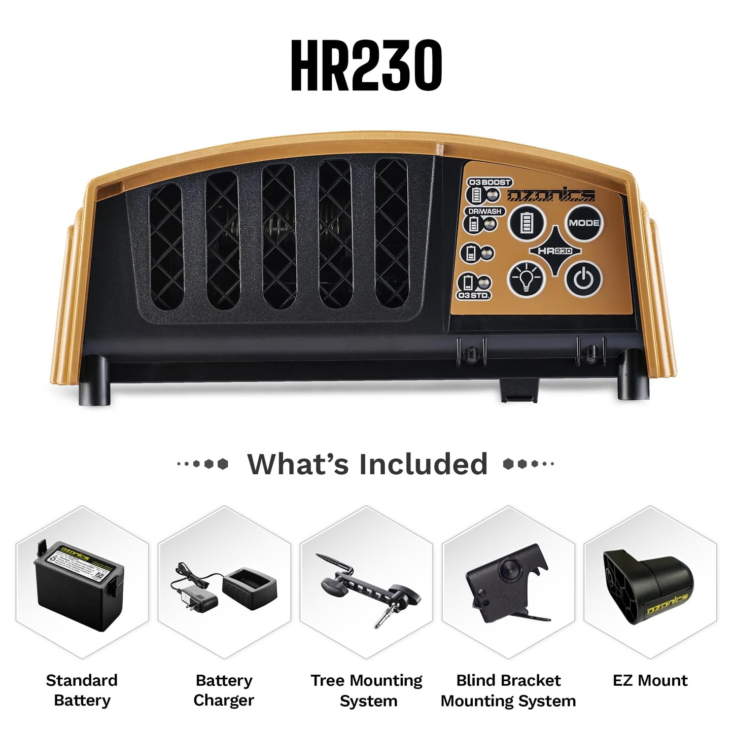Ozonics HR230 Scent Eliminator | Ozone Generator for Hunting - Advanced Odor Control for Blinds, Stands - Includes Rechargeable Battery & Tree Mounting System - "Half a Million Hunters Can't Be Wrong"