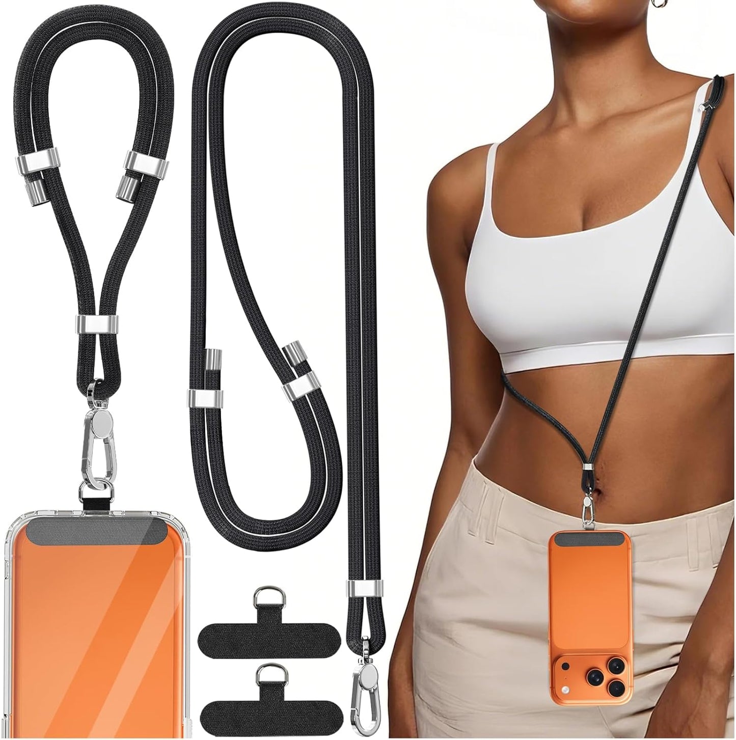 4-IN-1 15-31 inch 2 Phone Lanyard + Wrist Strap, Adjustable Cell Phone Lanyard with Tether Tabs for iPhone,Smartphone