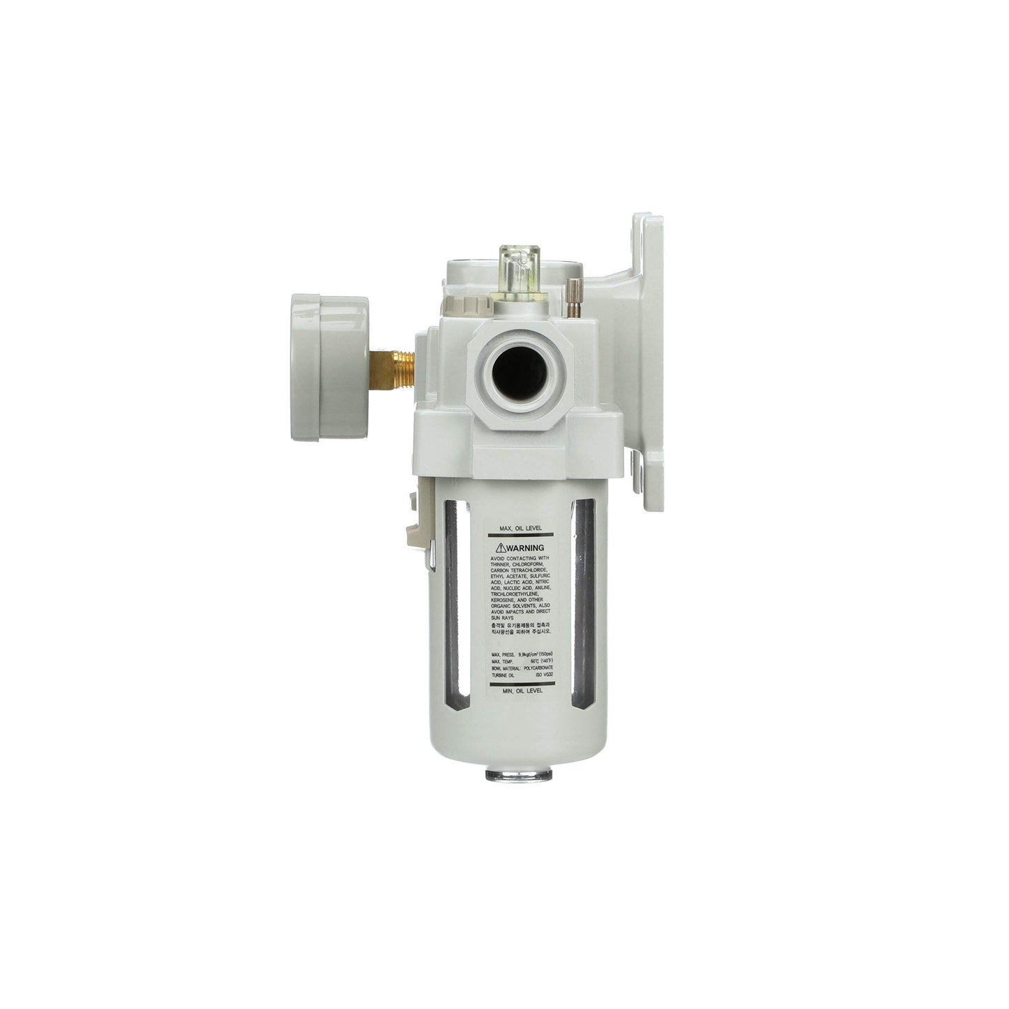 PneumaticPlus SAU400-N04G Compressed Air Filter Regulator Lubricator Combo 1/2" NPT - Poly Bowl, Manual Drain, Bracket, Gauge