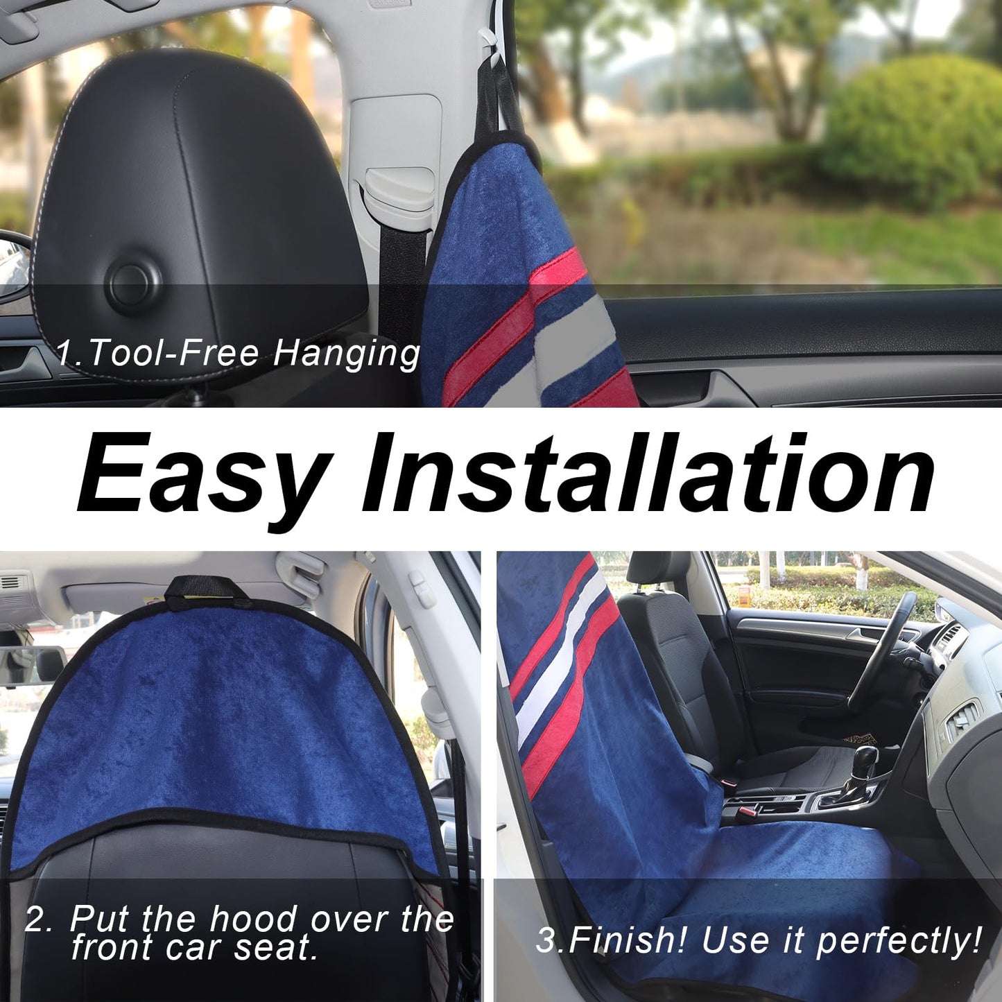 LoyaGour Waterproof Car Towel Seat Covers Front Seats for After Gym Workout,Auto Universal Interior Sweat Towels Cloth Bucket Carseat Cover Protector for Trucks SUV RV Boat Van (Navy Blue)