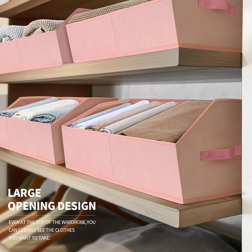 Homsorout Storage Baskets - Decorative Trapezoid Bins with Handles for Closet Organization | 3 Pack, Pink