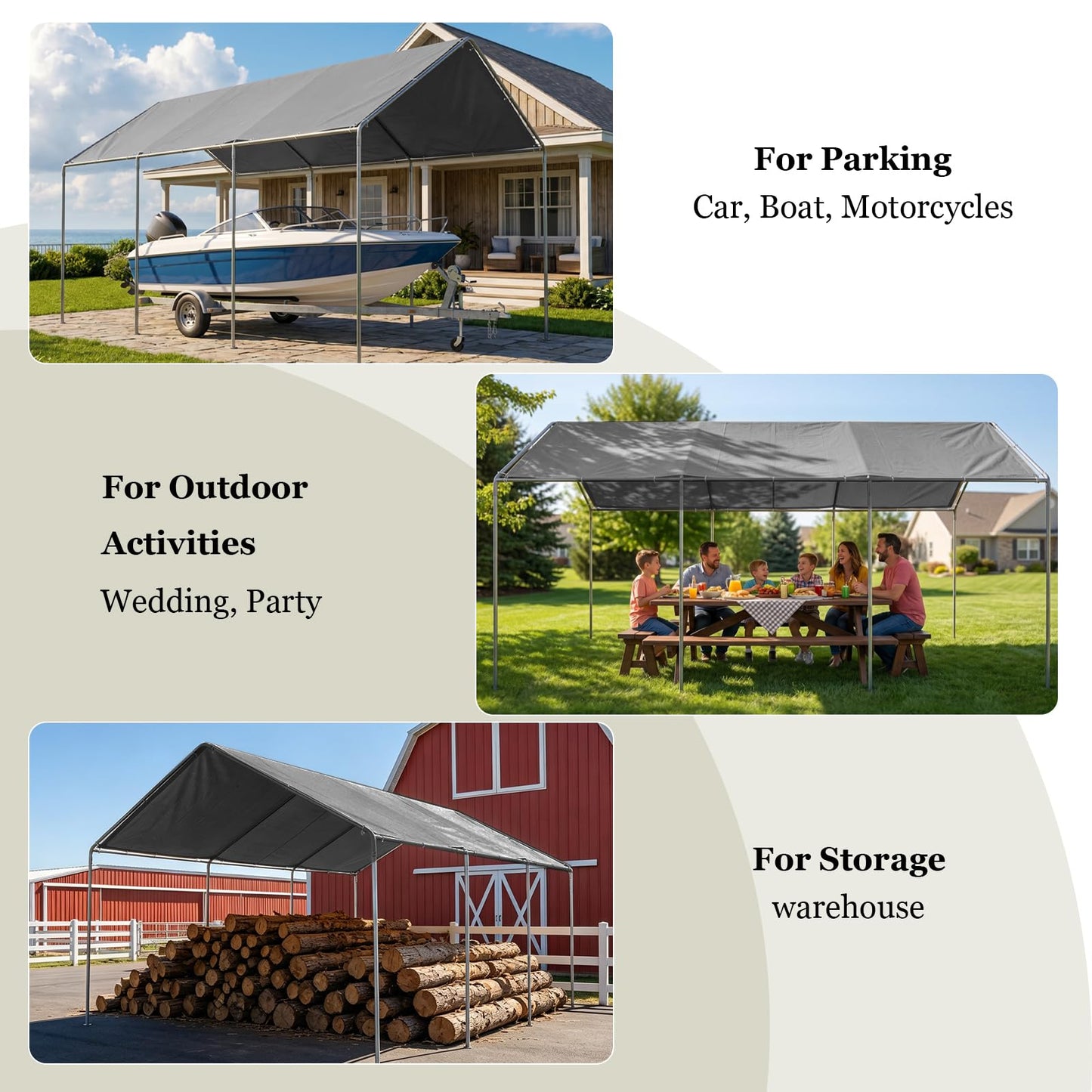Carport, 12x20 Heavy Duty Portable Garage, Car Port with Storage Shed, Car Canopy Car Tent with Steel Frame All-Season Tarp for Car, Truck, Boat, Party (Grey, 12x20ft)