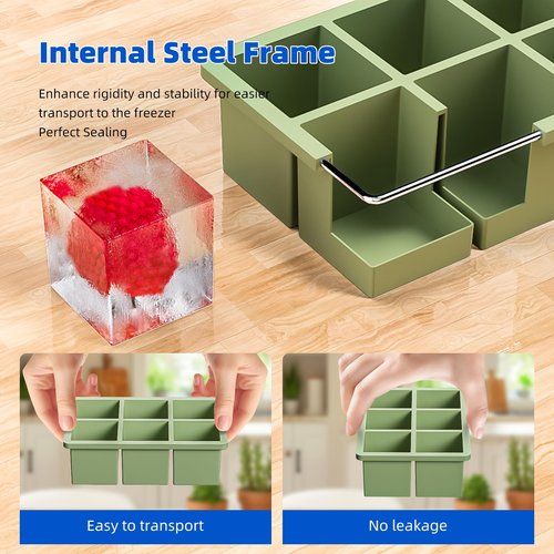 Large Ice Cube Tray for Whiskey 3 Pack, HANCELANT Big Silicone Square Ice Cube Mold with Removable Lid, 2'' Huge Square Ice Cubed Tray for Whisky and Cocktail(Blue+Green+Pink)