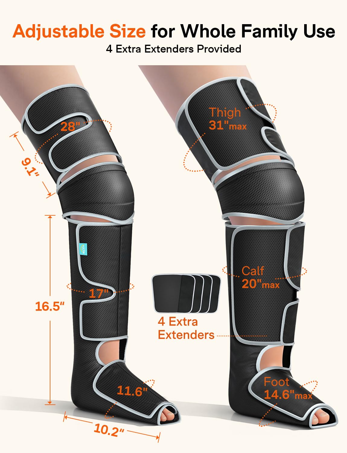 ALLJOY Leg Massager for Circulation and Pain Relief FSA, Gifts for Men Women Dad Mom, Leg Massager with Heat and Compression, 2 Heat 5 Modes 4 Intensities 4 Extenders