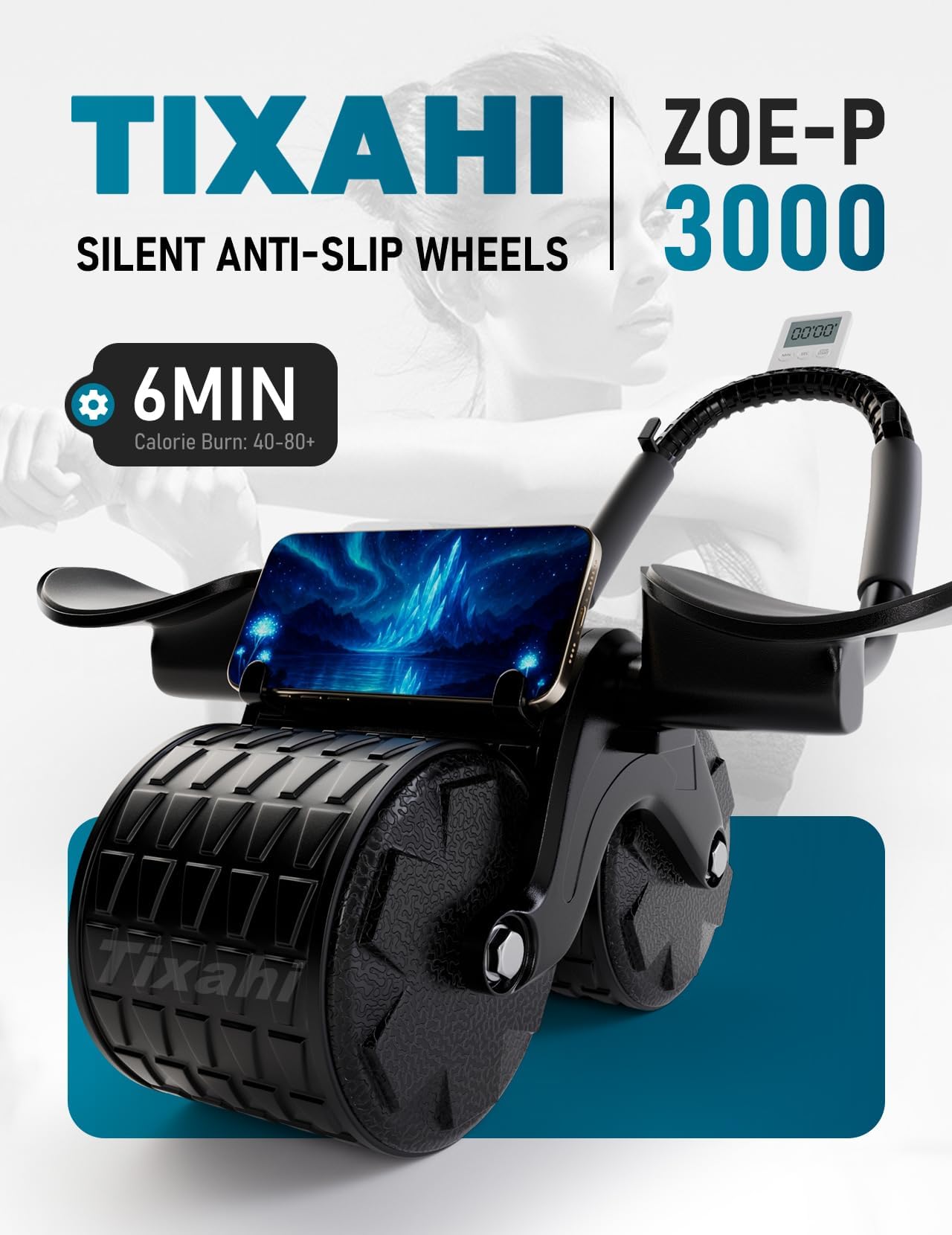2026 Upgraded Automatic Rebound Ab Roller with Elbow Support, Dual Wide Wheel Ab Workout Equipment for Core Strength Training, Silent Ab Wheel for Beginners Men Women Home Gym Fitness (Black)