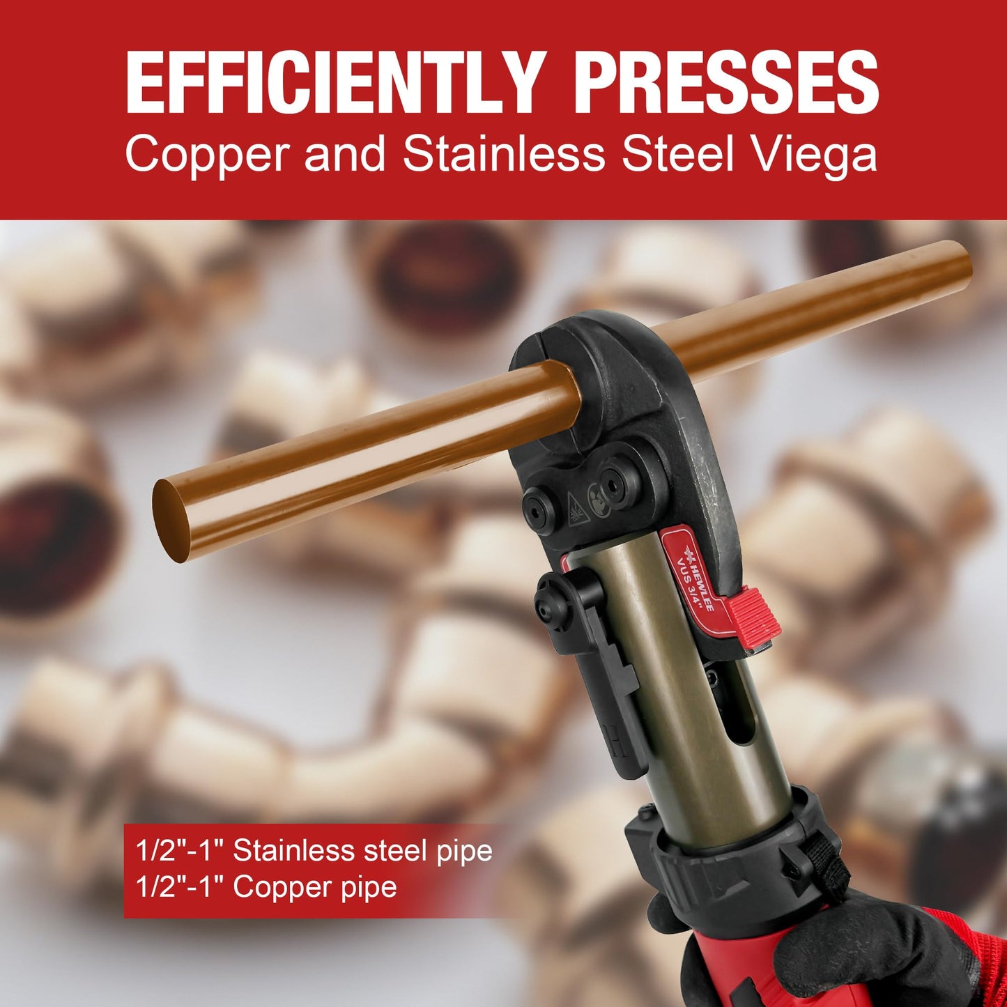HHEWLEE MINI Press Tool for Copper Pipe, Battery Powered Pro Press Copper Crimper tool 32KN for US Standard 1/2", 3/4", 1" Copper Tube and Stainless Steel Tube, 2.5Ah Battery Set(HZT-25M)