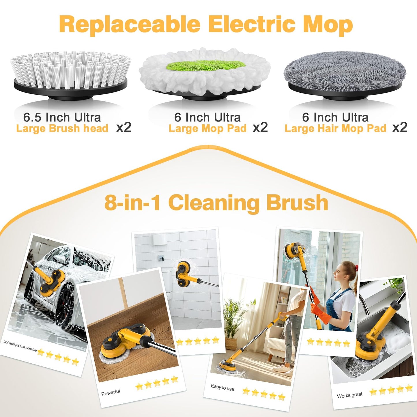 Cordless Electric Mop for Dewalt 20V Battery (NO Battery), 2 in 1 Spin Mop & Floor Scrubber Machine with LED Light & Water Spray, 800 RPM Electric Mops for Floor Cleaning, Hardwood,Tile (White)