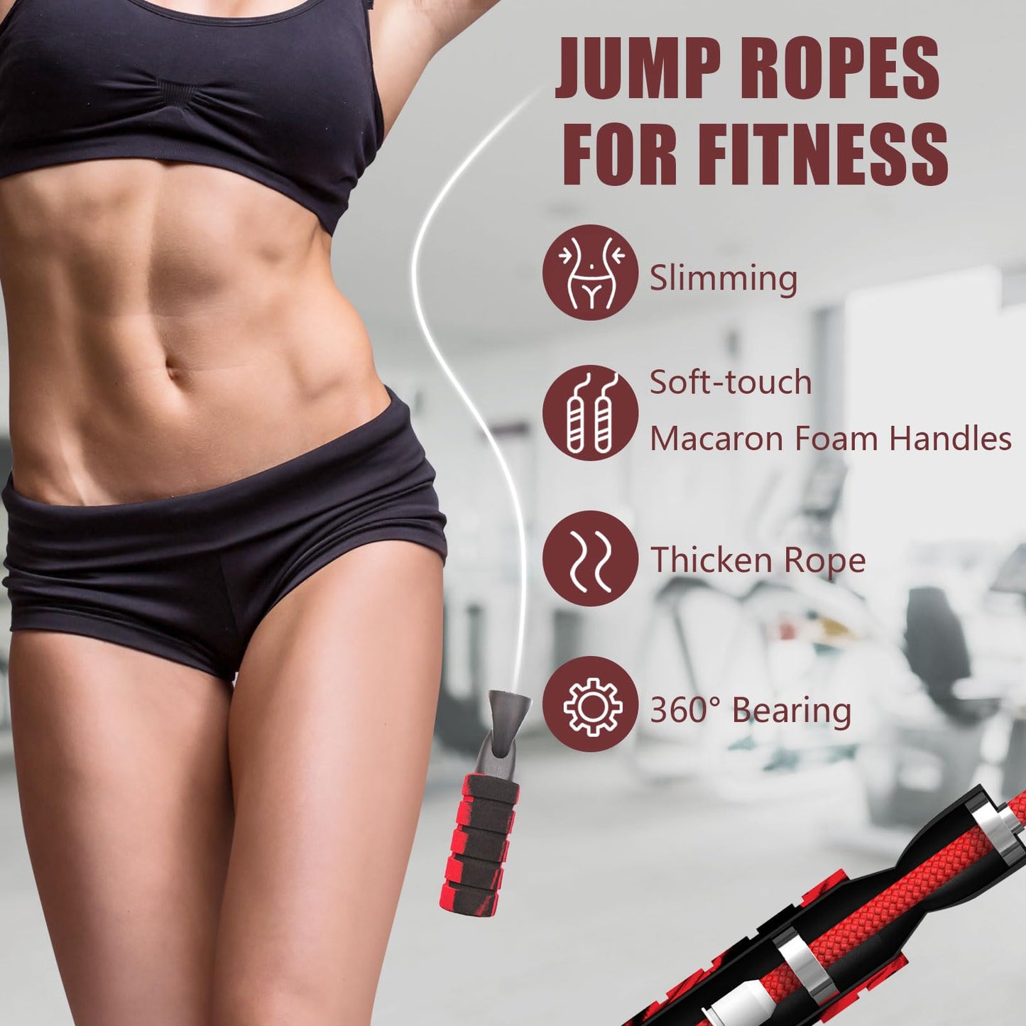 Jump Rope with Adjustable Length Cotton Rope Double Bearing Skipping Rope for Women Men Kids Jumprope Suitable Home, Gym, School Workout Equipment for Fitness & Weight Loss