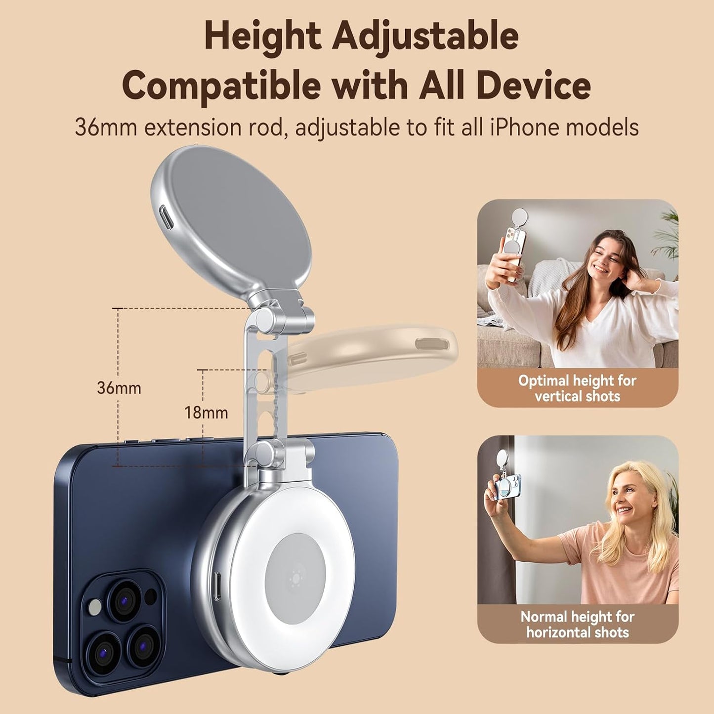 AFAITH C03 CRI97 360 Magnetic Selfie Ring Light, Phone Light Compatible with iPhone Magsafe, LED Selfie Ring Fill Light