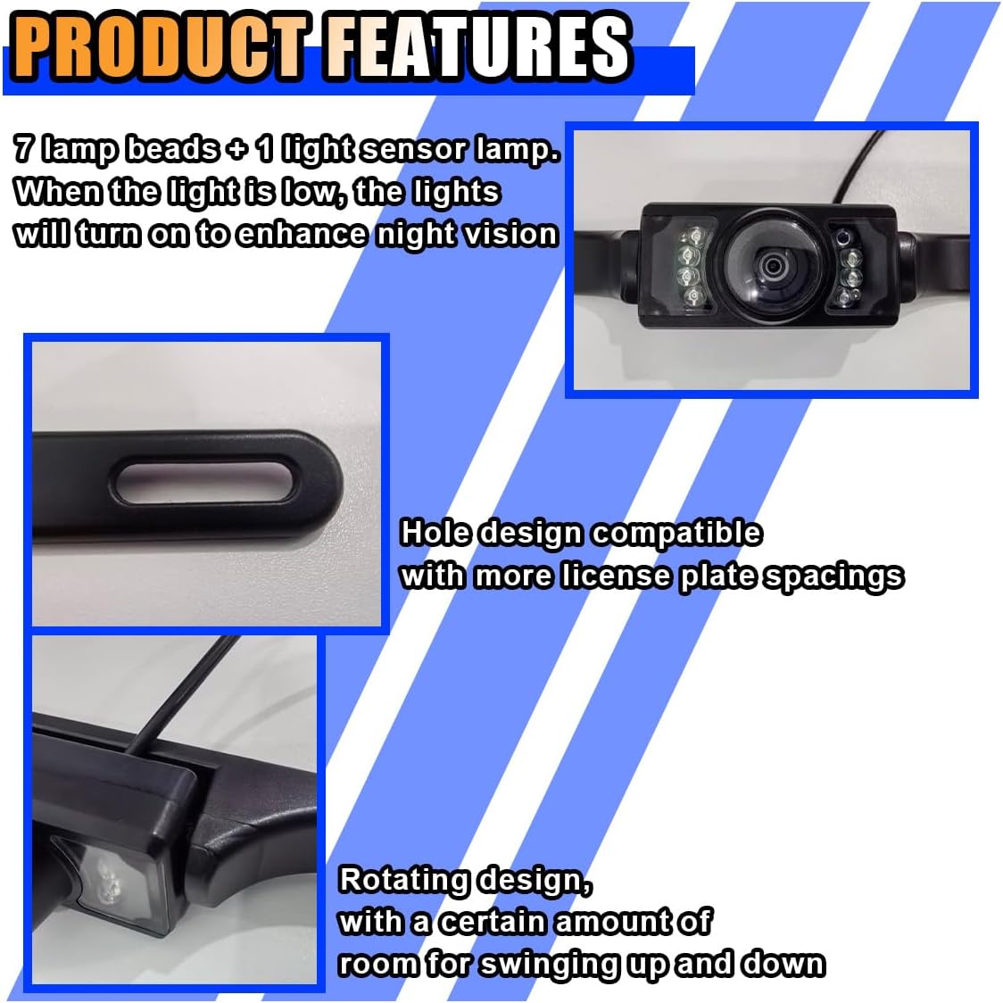 KITUREK 8-Light (LP3-8 Car License Plate Backup Camera, Wide-Angle Night Vision LED Camera, Infrared Vehicle Camera