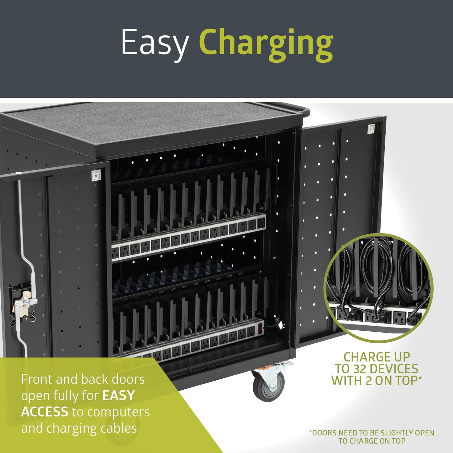 Pearington 30 Device Mobile Charging/Storage Cart for iPads, Tablets, Laptop, and Chromebook, Up to 13-inch Screen Size, Classroom Locking Charging Station