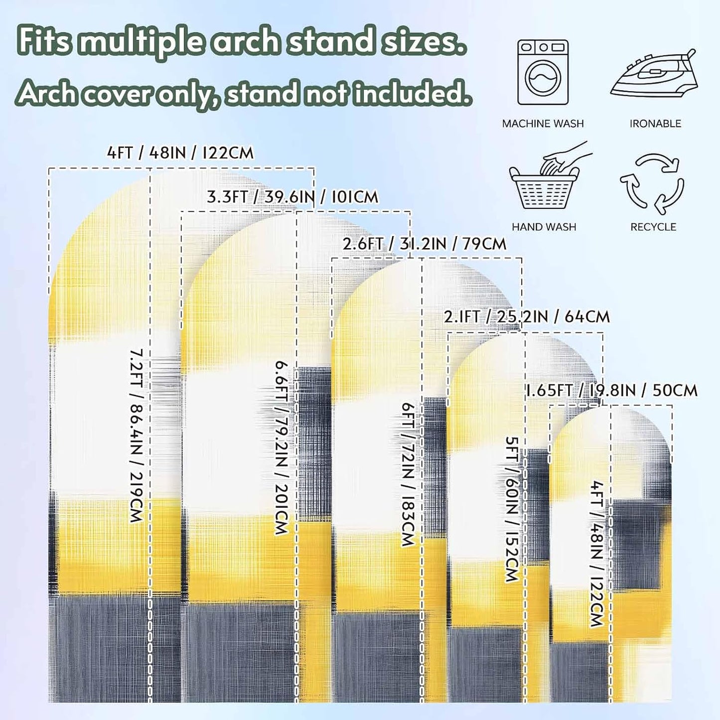 Jnbasdffb 7.2 Abstract Yellow Black Wedding Arch Cover,Stretchy Spandex Arch Backdrop Stand Covers FT,Vintage Geometric