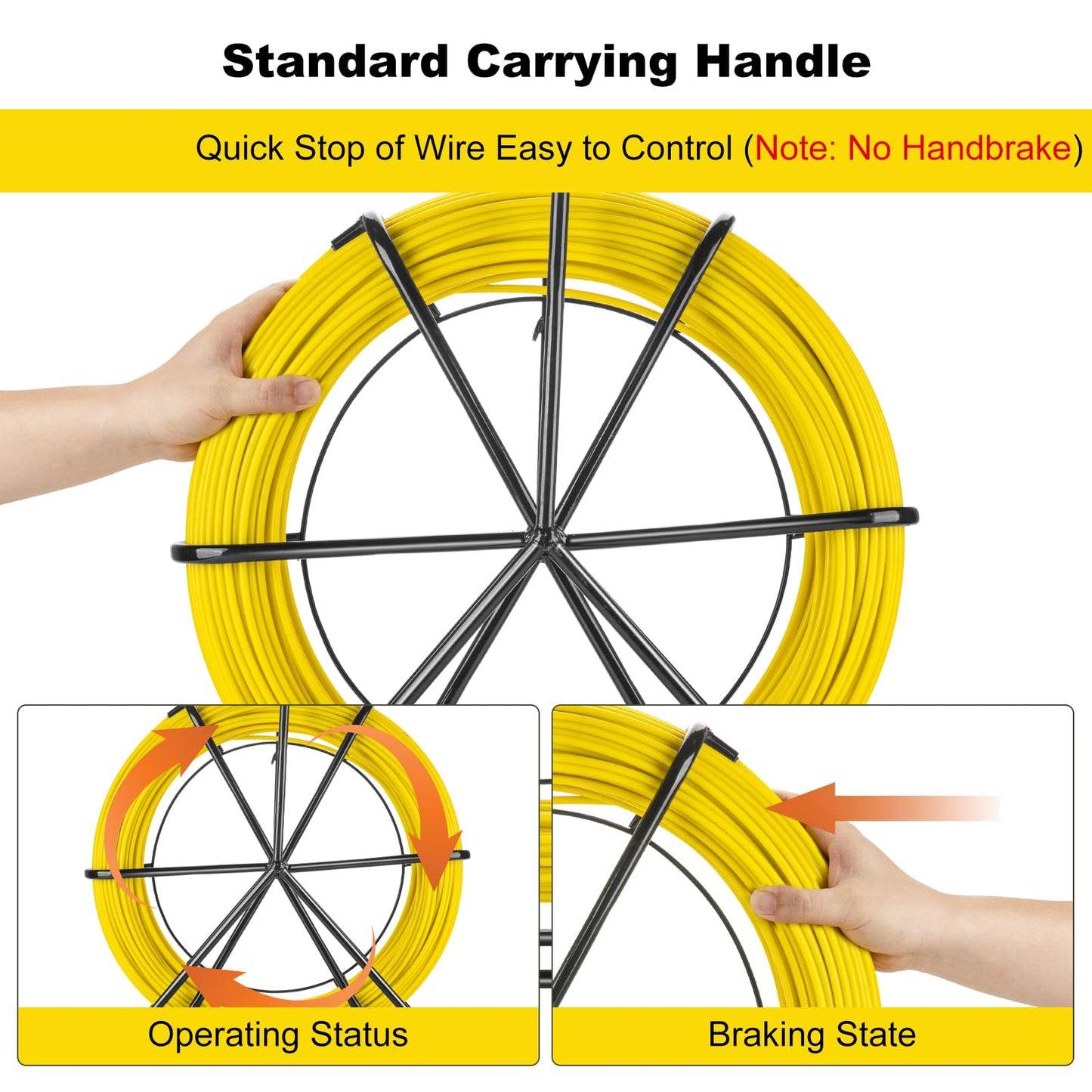 6mm x 200m (656ft) Fiberglass Fish Tape with Steel Reel Stand - Non-Conductive Duct Rodder & Cable Puller for Electrical Wiring, Conduit, Walls and Pipes
