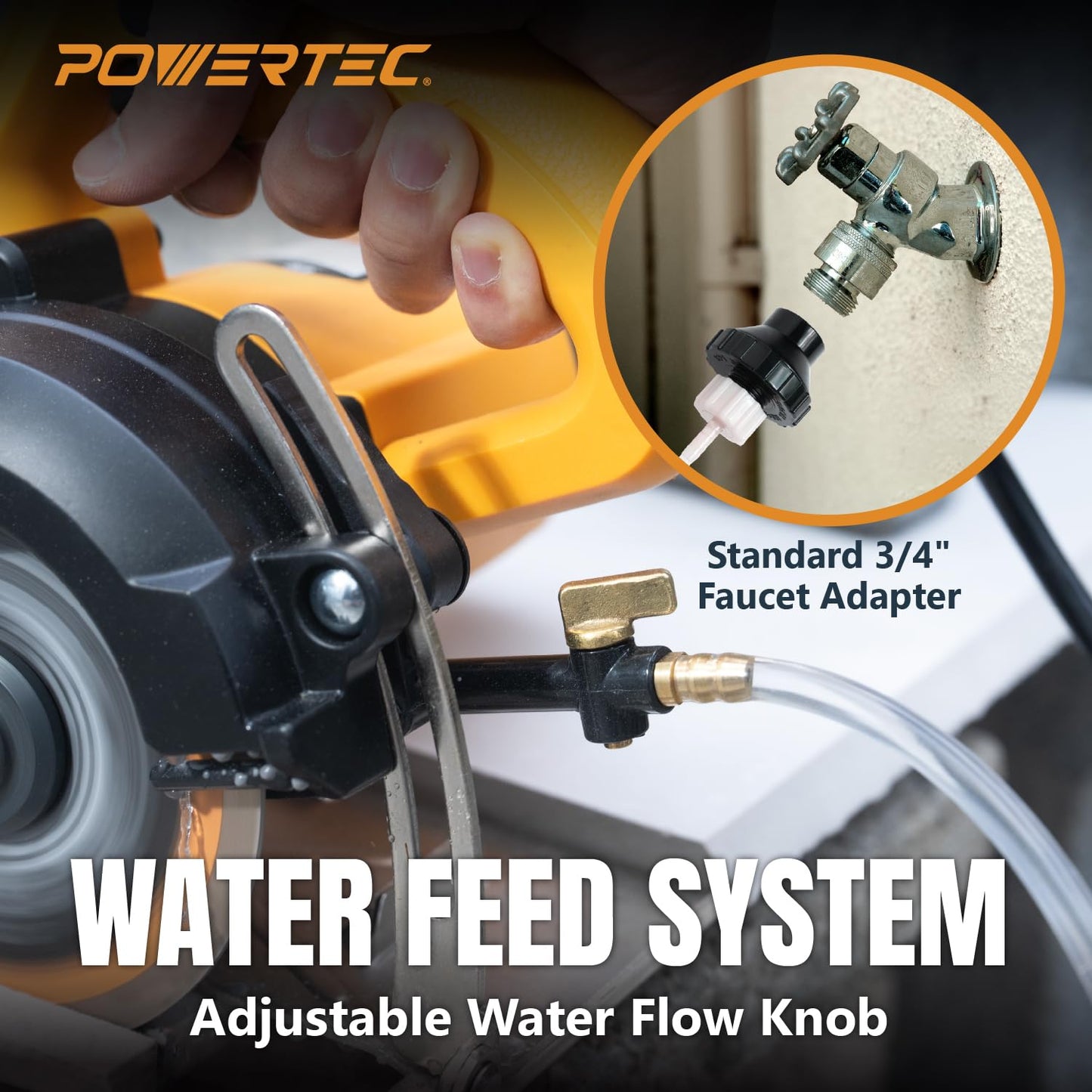 POWERTEC 4.5" Handheld Tile Saw – 12Amp/1400W Motor, Wet/Dry Cutting with Adjustable Water Feed System, GFCI Plug, Bevel & Depth Adjustment, Compatible with 4"-4.5" Diamond Blades (HTS1045)