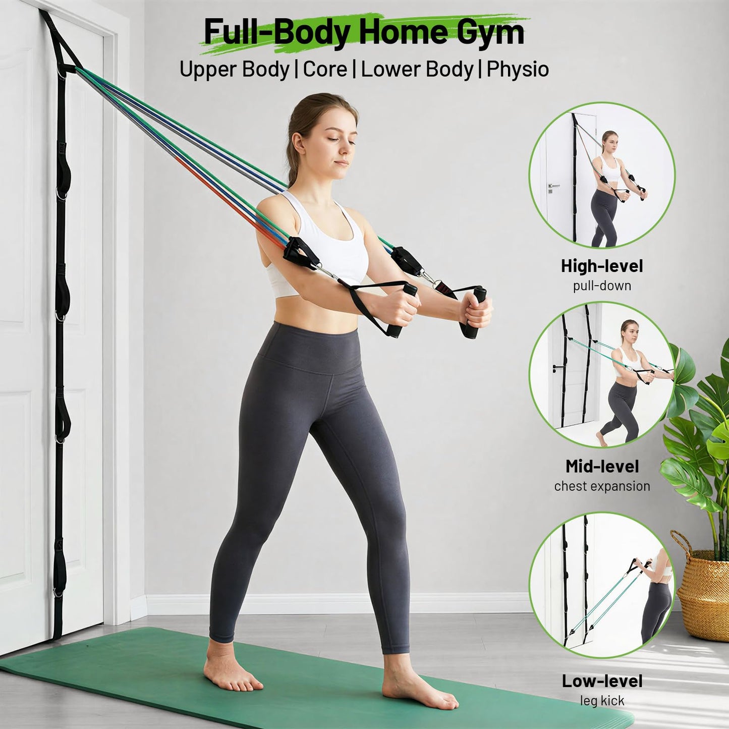 Slim Panda 11-Piece Door Anchor Strap for Resistance Bands - Complete Resistance Band Door Anchor System with 5 Stackable Bands - Home Gym for Full Body Strength Training - Fits up to 8FT