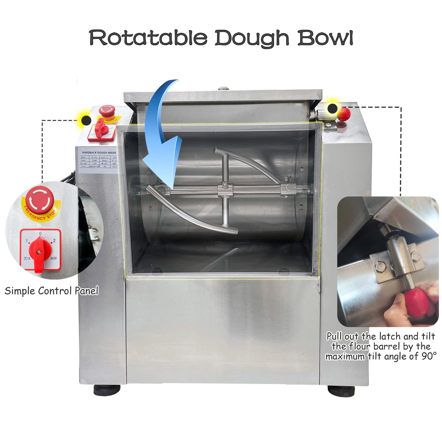 INTSUPERMAI 110V Commercial Dough Mixer Machine 15 KG Kneading Capacity Electric Food Mixer Flour Mixer1500W/2HP for Dough Mixing Kneading