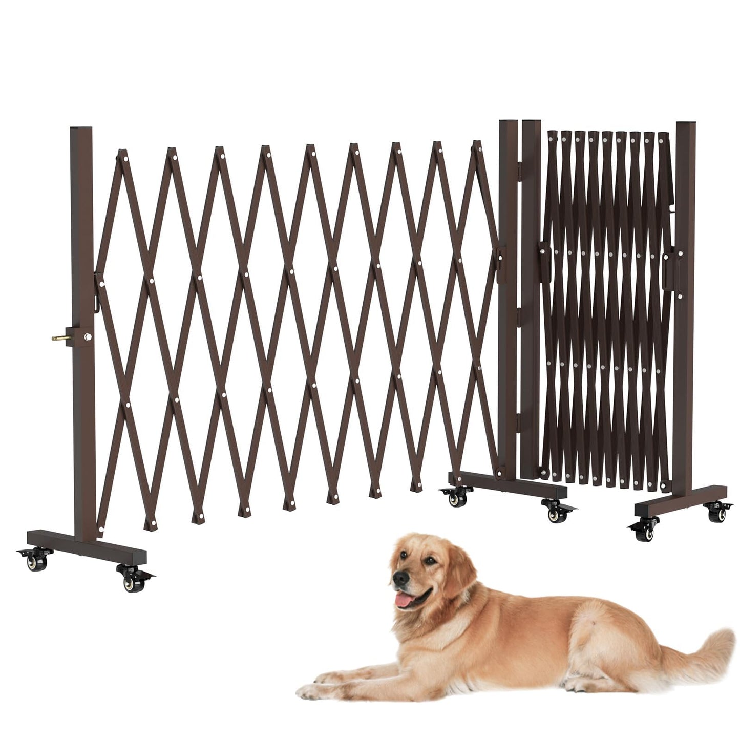 THEYFIRST Expandable Driveway Gate with Casters, Portable Metal Folding Security Gate, 209" Wide Aluminum Garden Fence, Outdoor Dog Fence for Yard in Coffee, 39.76 * 213