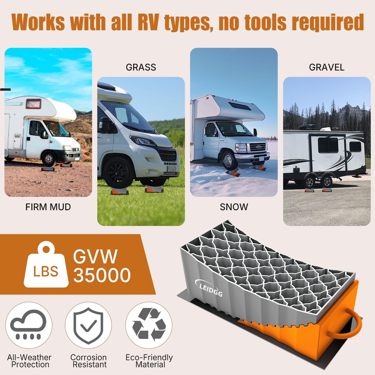 LEIDGG RV Leveling Blocks with Handles, 35000 LBS Load Capacity, Adjustable 0.5" to 4.7" Heavy Duty PP Camper Leveler for Travel Trailer, RV, Truck with Level & Carry Bag