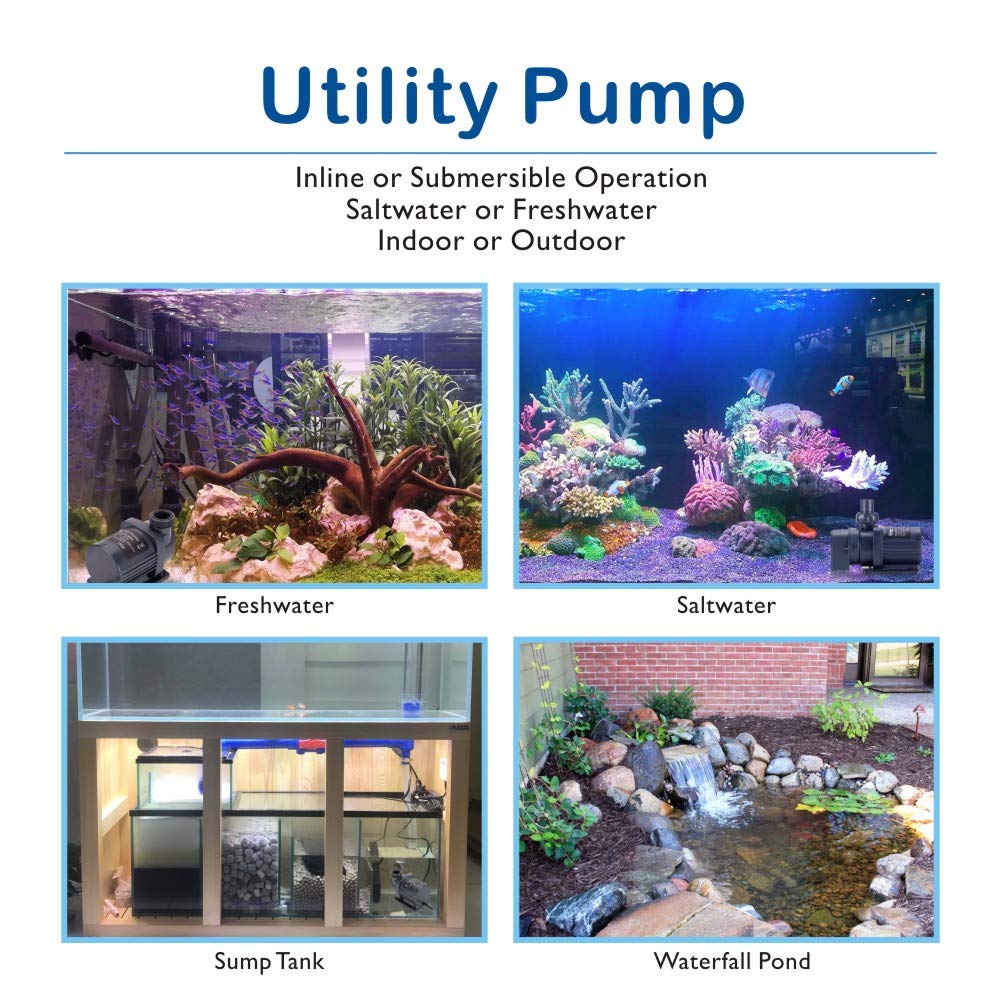 hygger 24V DC Water Pump Inline Submersible Saltwater Aquarium Pump with Controller Return Pump for Sump Tank 2650 GPH