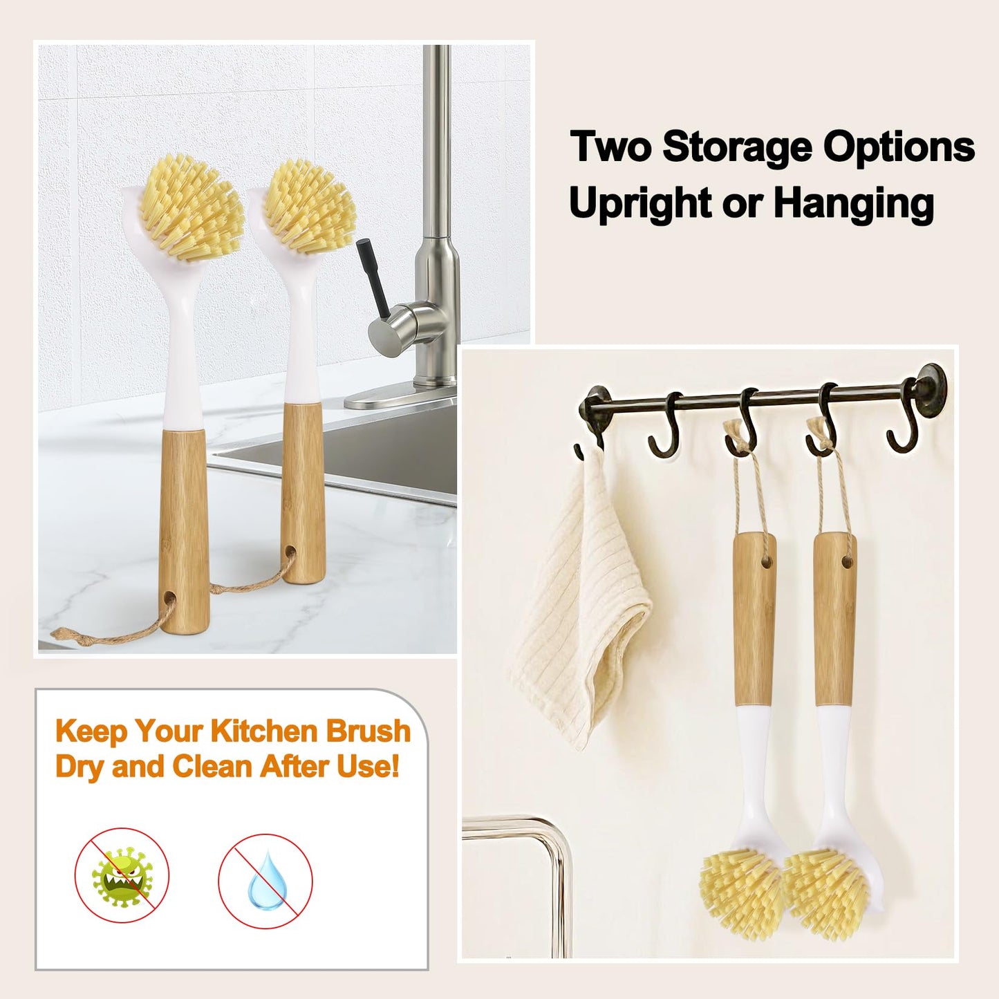 SOGCASE Dish Brush with Handle,Kitchen Scrub Brushes for Cleaning, Dish Scrubber with Stiff Bristles for Sink, Pots, Pans, 1 Pack