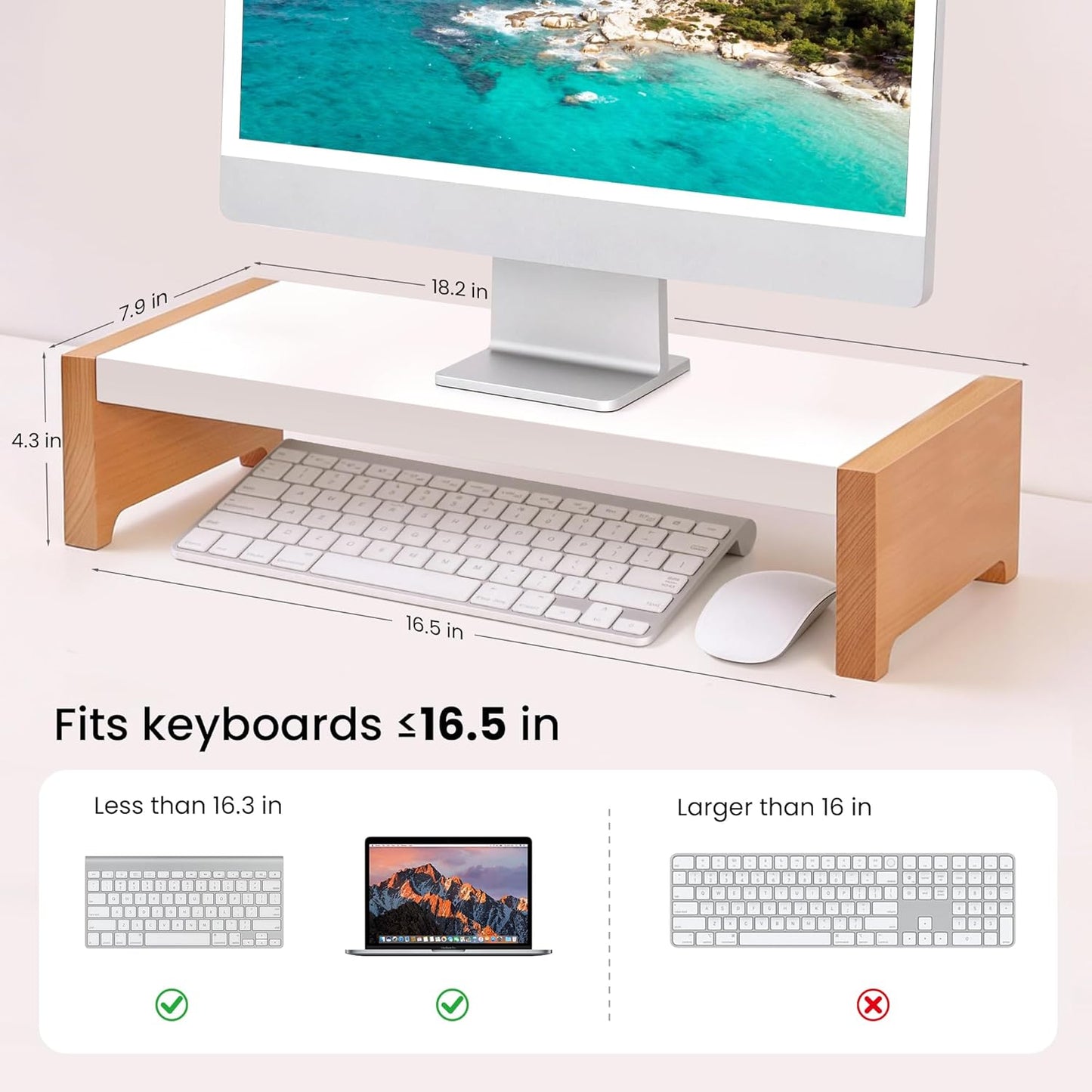 40LB ARCOBIS Monitor Stand Riser, White Metal & Wood Computer Monitor Stand Riser for Desk, Max Load Capacity