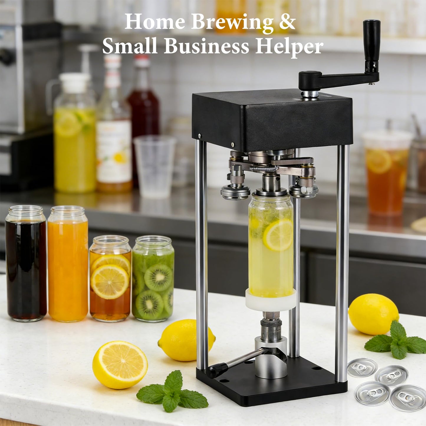 Manual Can Sealer Machine, 2.2'' caliber Cup Sealer, No Electricity Needed with Adjustable Height for 11.2/16.9oz Bottles, Table Mountable for Bubble Tea, Coffee, Smoothie Shop & Home Use
