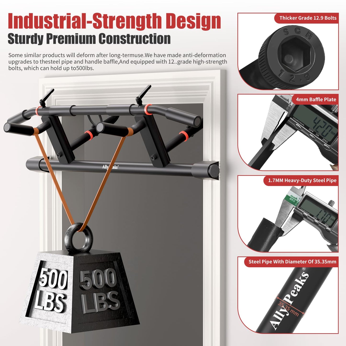 Ally Peaks Pull Up Bar for Doorway,Adjustable Handle Width Pullup Bar with 2Pcs Exercise Resistance Bands,New 2026 Upgraded At Home Workout Equipment Chin Up Bar,Multiple Original U.S. Patents