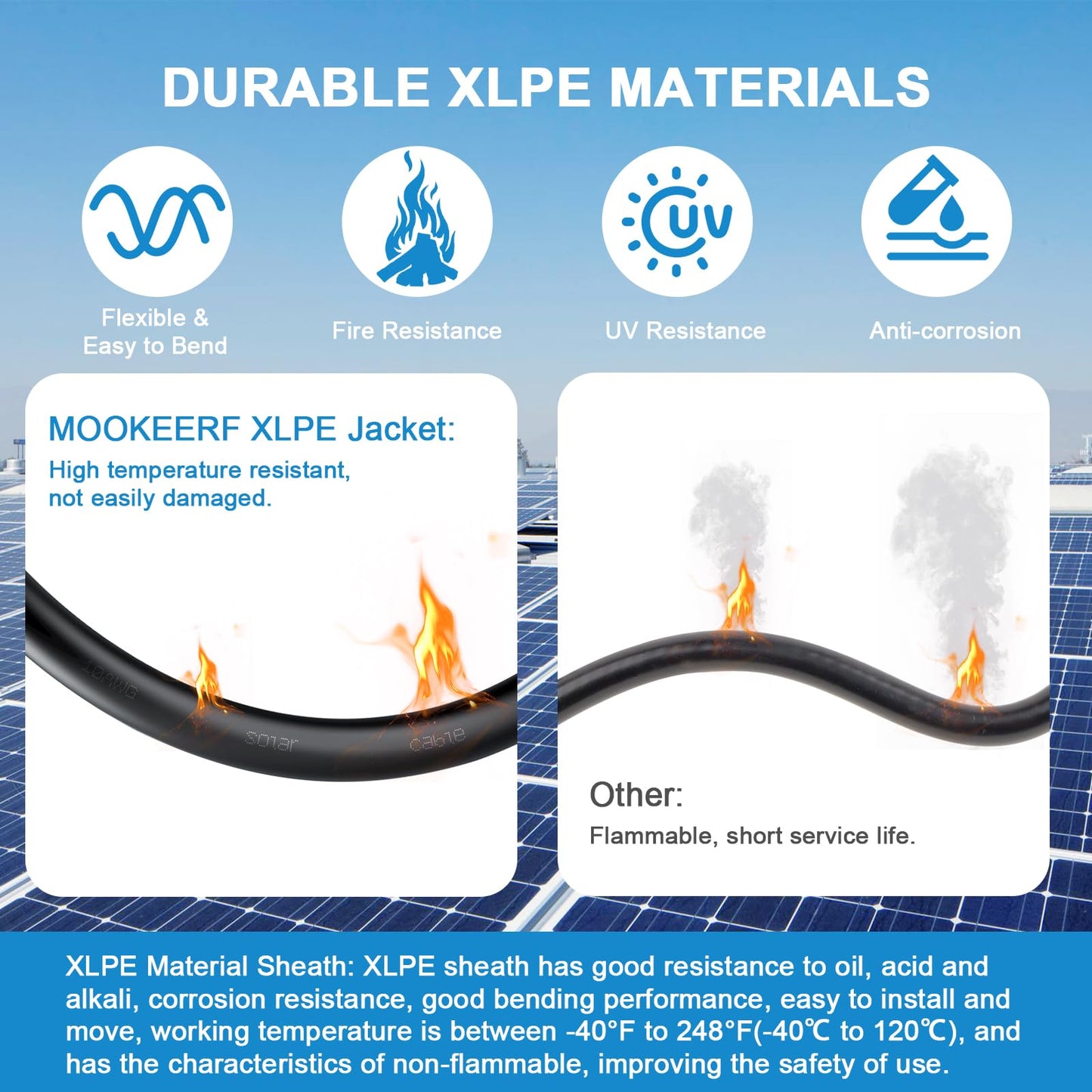 MOOKEERF Solar Panel Extension Cable - 8AWG 60FT Solar Wire with Female & Male Waterproof Connector PV Wire for RV, Photovoltaic Systems, Home, Boat, Solar Panels, Car(75Feet Red + 75Feet Black)