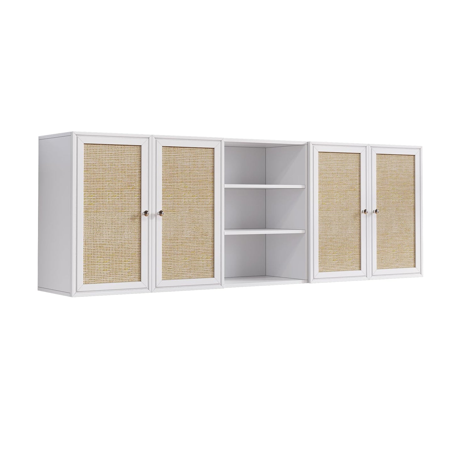 Furnaza Kitchen Wall Cabinets,Rattan Wall Mounted Laundry Cabinets with Adjustable Shelf, Floating Hanging Storage Cabinet for Laundry Room, Bathroom, Kitchen,63" W x 11.8" D x 21.6" H