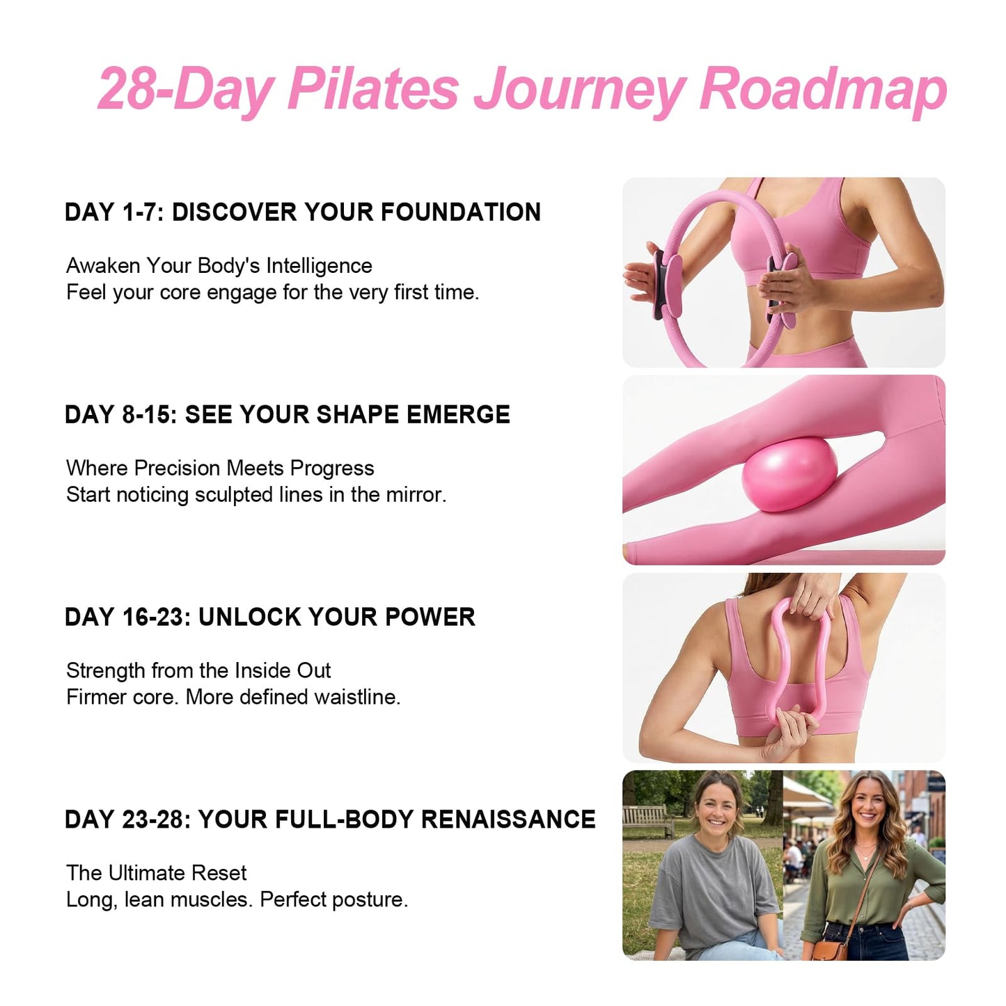 ElaraFit 13 Piece Pilates Kit for Women, Home Pilates Ring and Ball Set with 5 Resistance Bands, Stretch Strap, Arm Exerciser, Grip Socks, Storage Bag and Workout Guide, 13 Inch Magic Circle, All Pink
