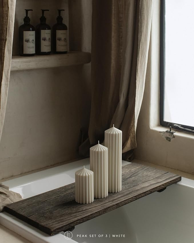 LAWA Ribbed Peak Pillar Candle - Large Beautiful Handmade Pillar Scented Soy Wax Candle Elegant Bubble Aesthetic Candle Housewarming Gift Home Room Shelf Decor Idea White (Set of 3, White)