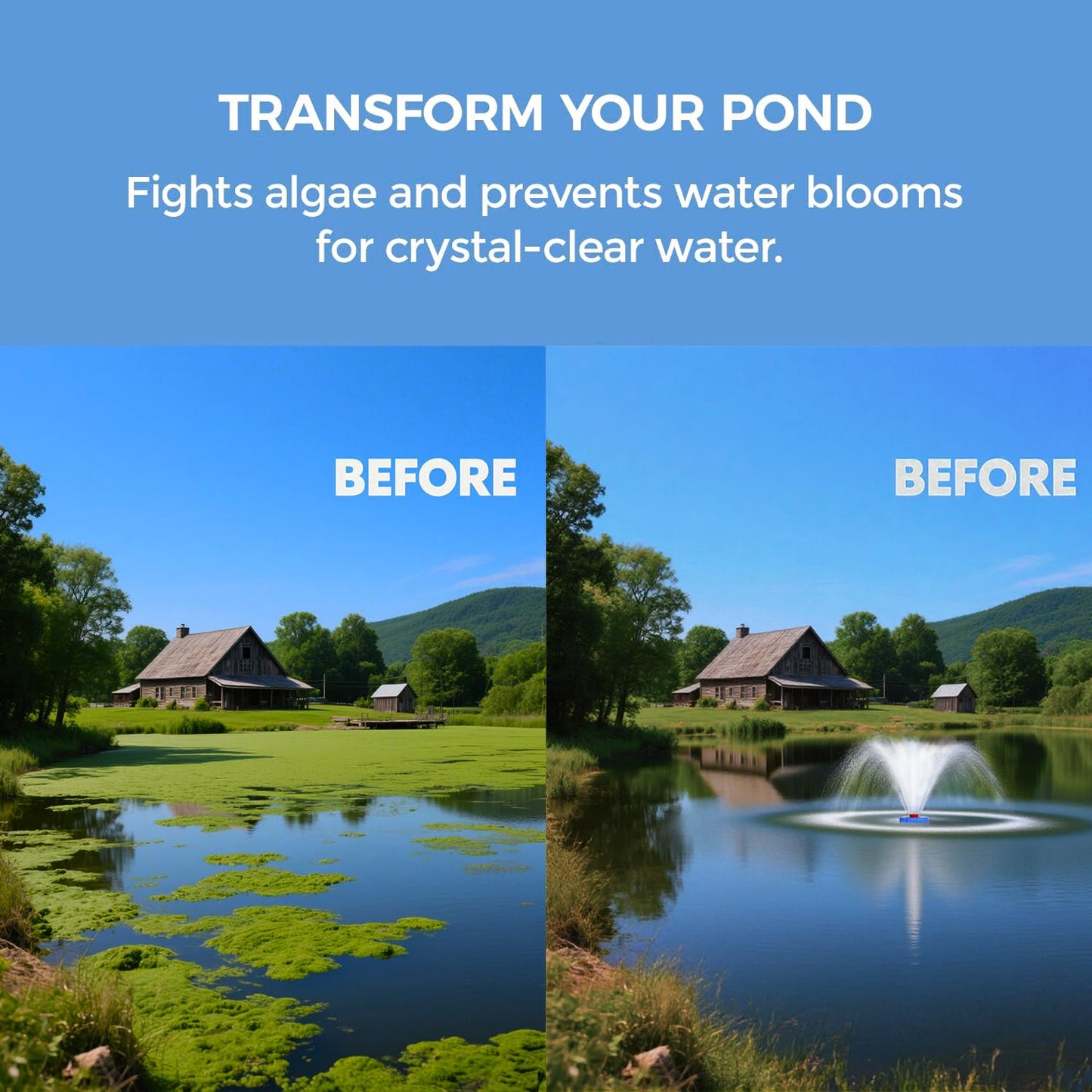 BOFEKTE 15000 GPH Pond Fountain Aerator - Fully Automatic 110V, 750W (1HP) Floating Pumps and Pond Aerator for Large and Small Outdoor Ponds and Lakes - Pountain aerator with 100Ft Power Cord (Silver)