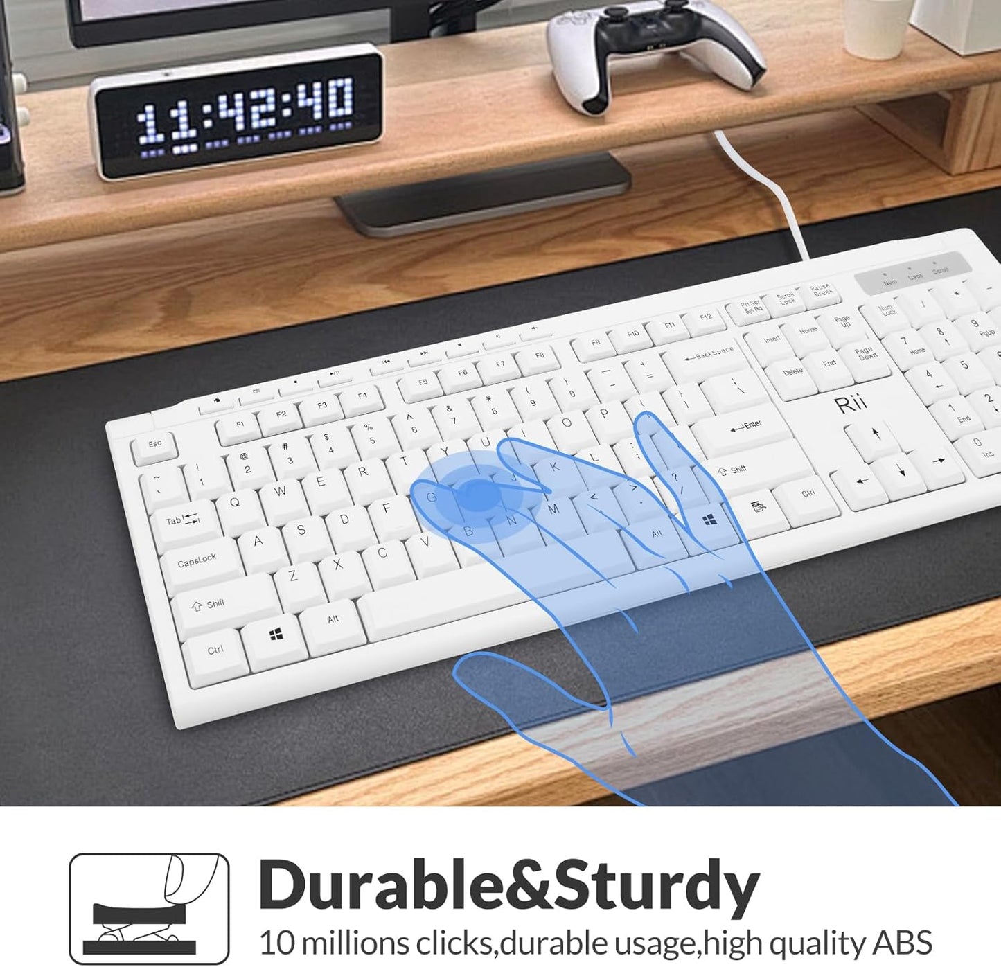 Rii RK907 10/8 7 Ultra-Slim Compact USB Wired Keyboard for Mac and PC,Windows / / Vista/XP(White)